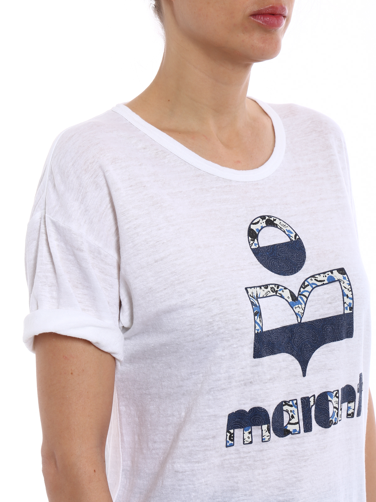 Hør efter sæt ind stempel T-shirts Isabel Marant Etoile - Koldi white linen printed T-shirt -  TS029918P065E20WH