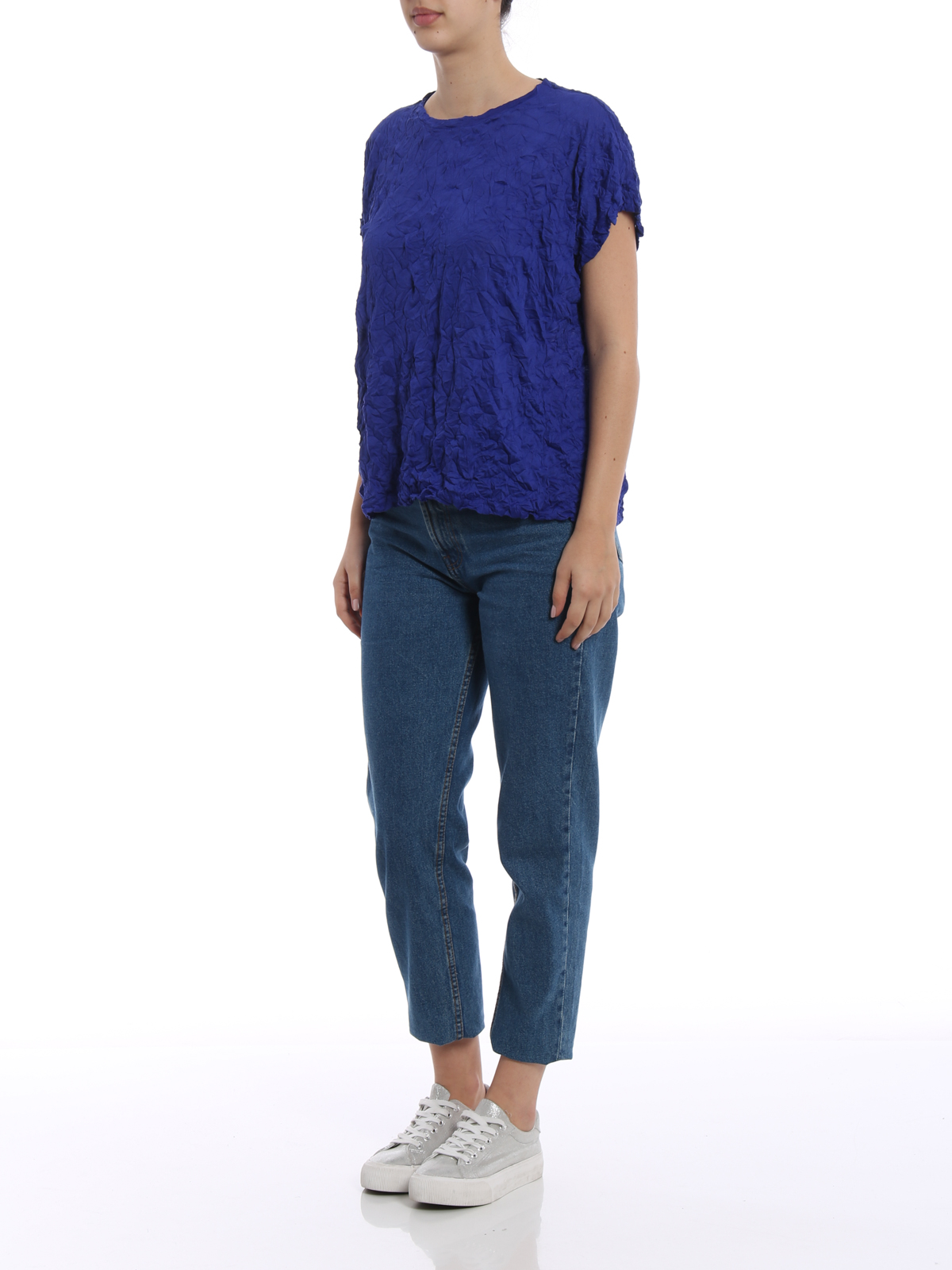 Issey Miyake Cauliflower Meringue crinkled effect blue Tee|CA87JK61272