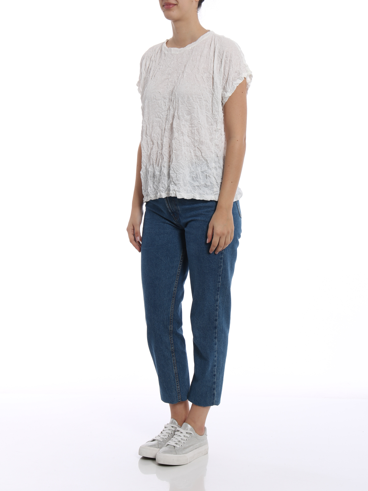Issey Miyake Cauliflower Meringue crinkled effect white Tee