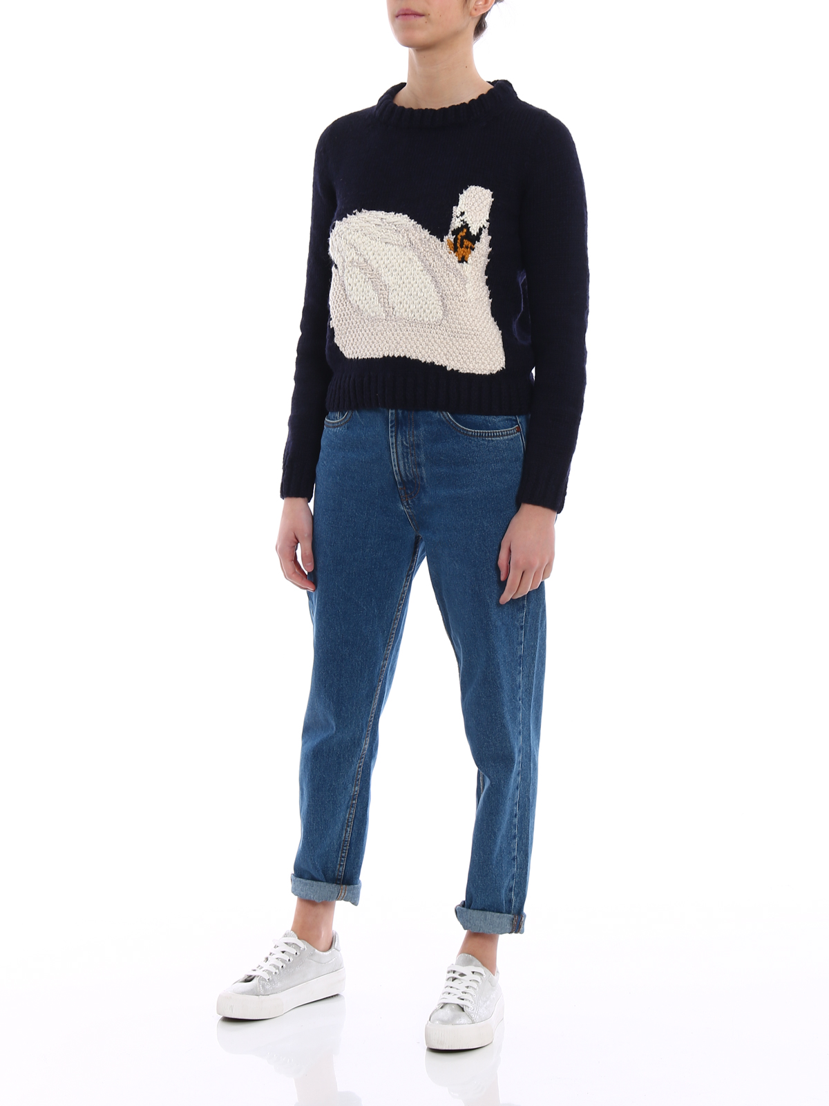J.W. Anderson Hand knitted wool crewneck - Dark Blue|KW13WR18