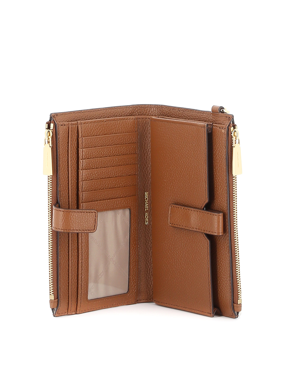 Shop Michael Kors Jet Set Leather Double Zip Wallet In Light Brown