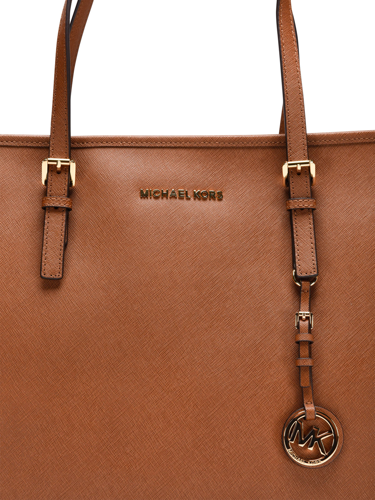 Michael Kors Leather JET SET TRAVEL Bag with Metal Logo and Charm