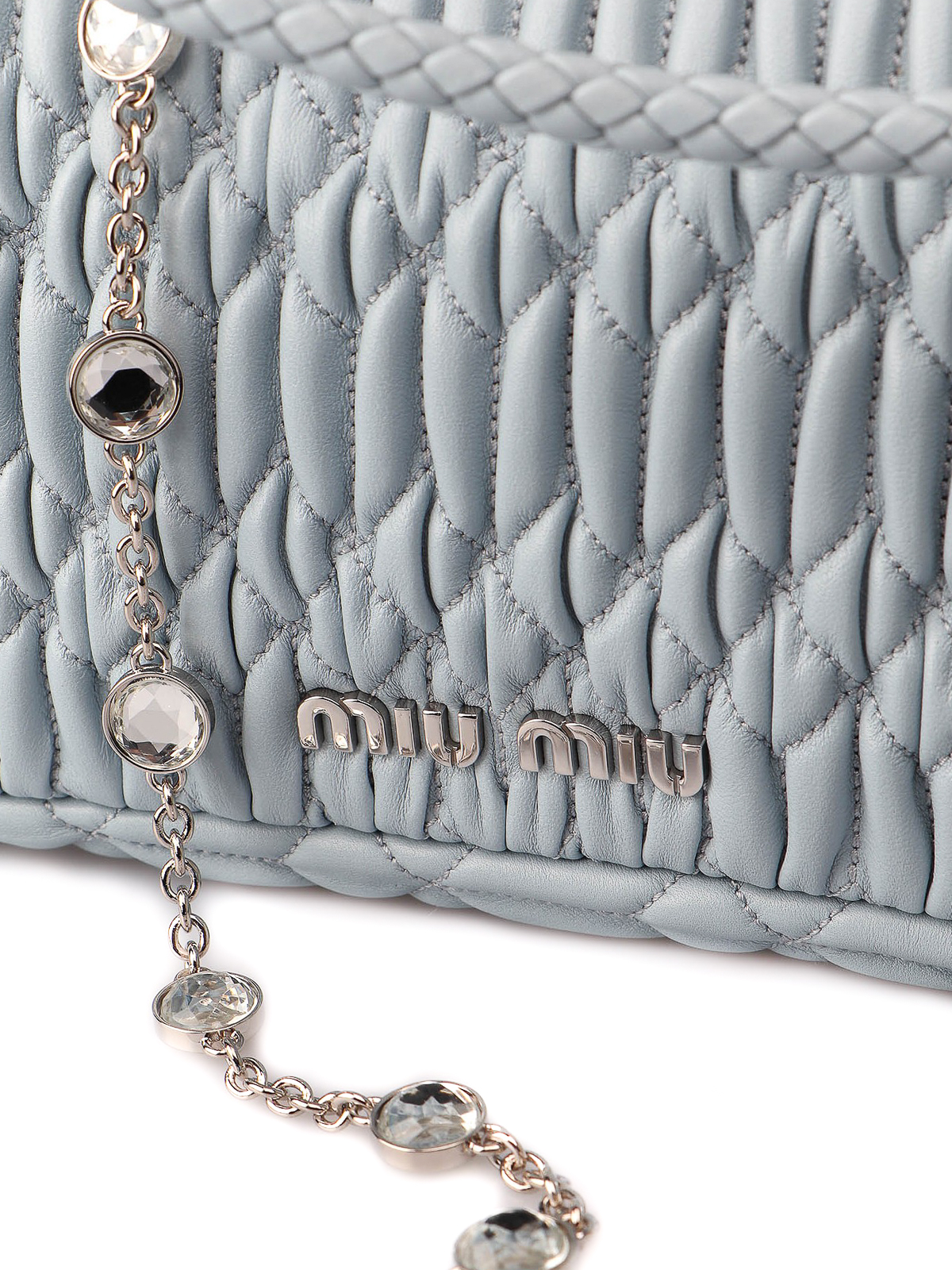 Miu Miu Woven Clutch With Crystal Chain in Black