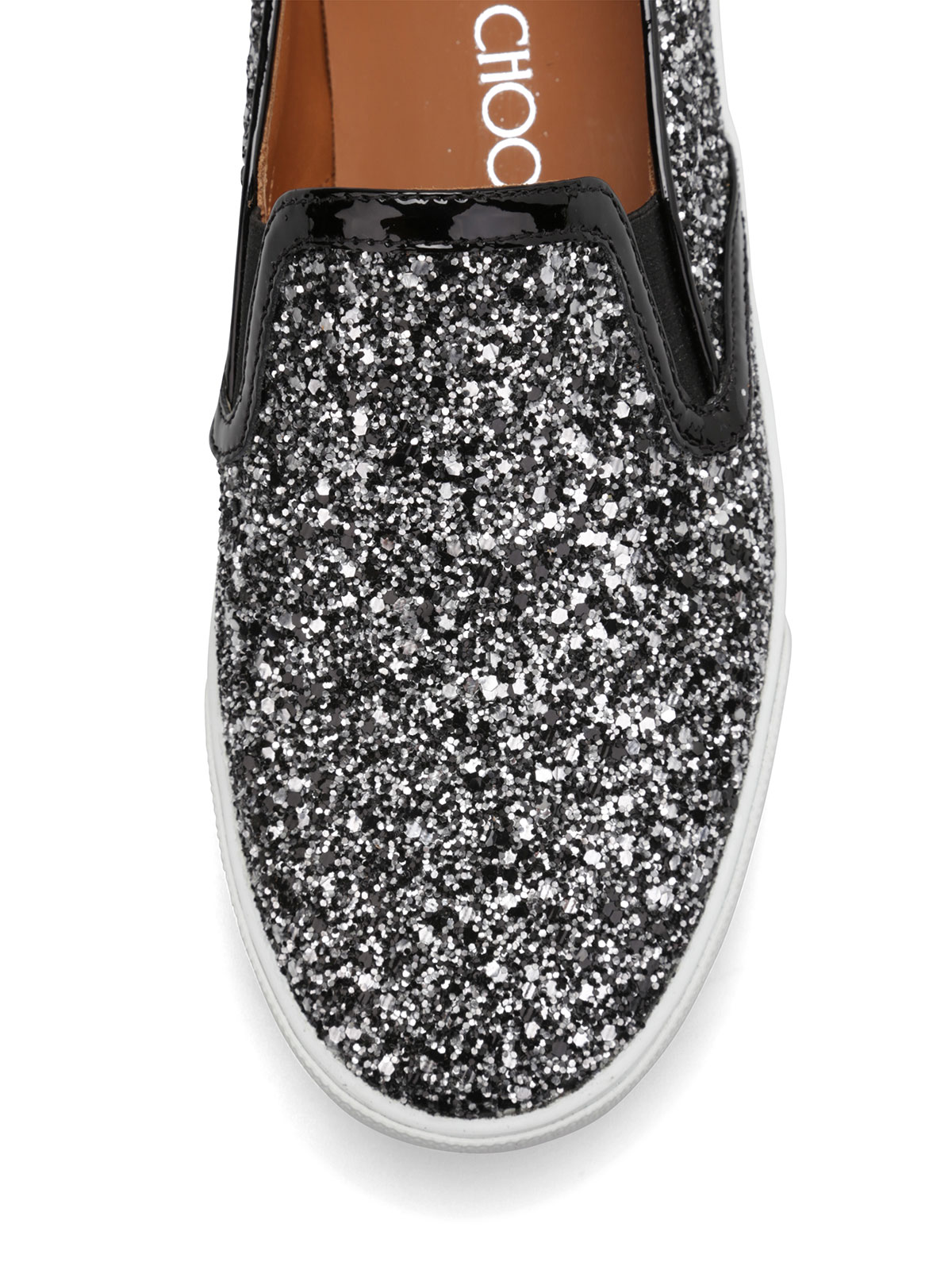 Jimmy Choo Glittering Black Slip-Ons Jimmy Choo Silver Black Glitter Slip On Sneakers – AmeOro main image 2