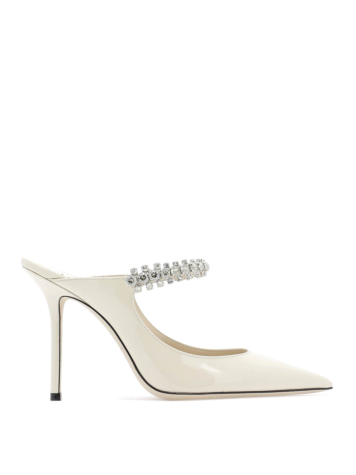Shop Jimmy Choo Bing Jewelled Patent Leather Heeled Mules In Blanco