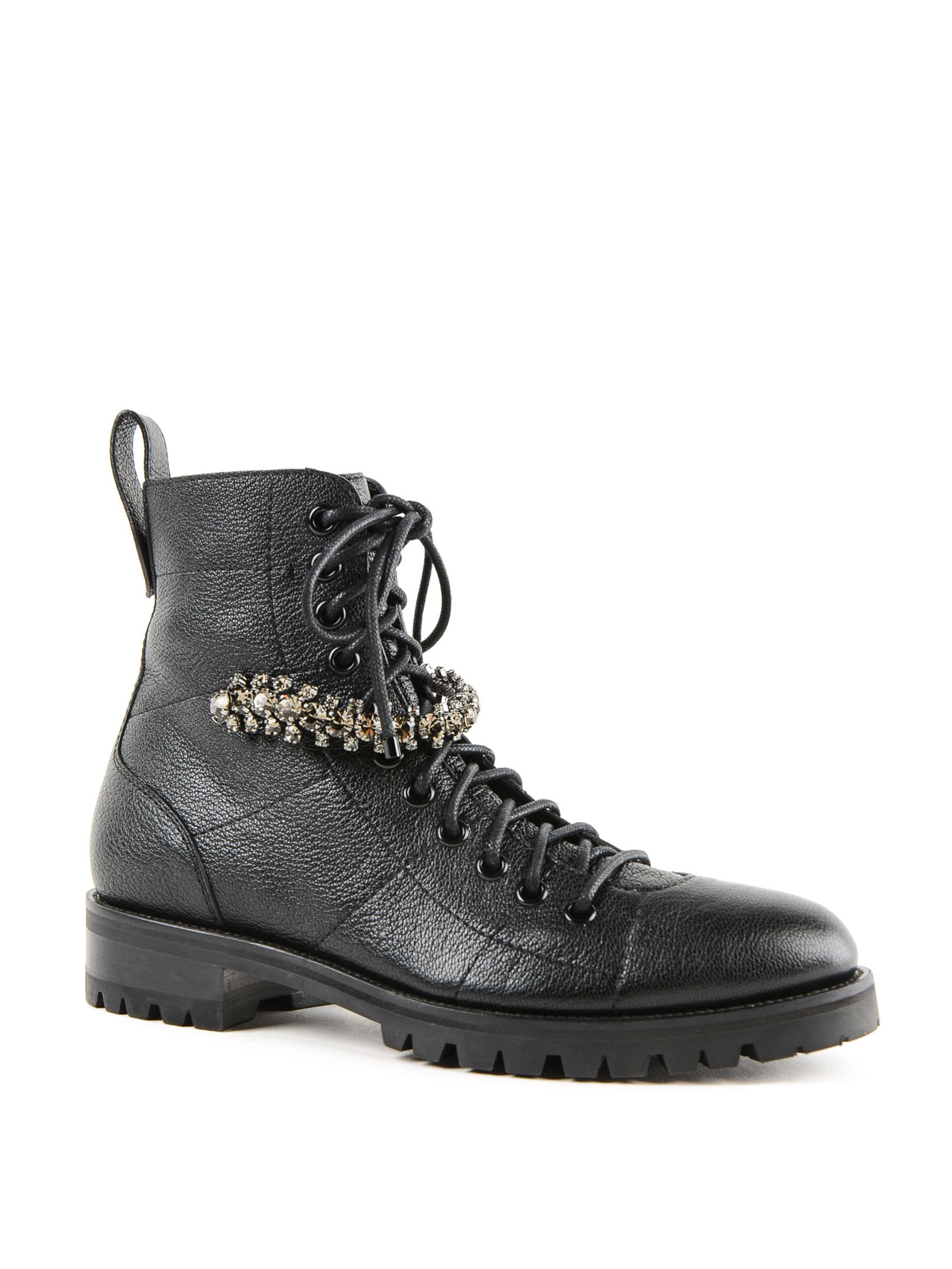 Jimmy Choo Cruz Flat leather with crystal booties|CRUZFLATGTCBLACK