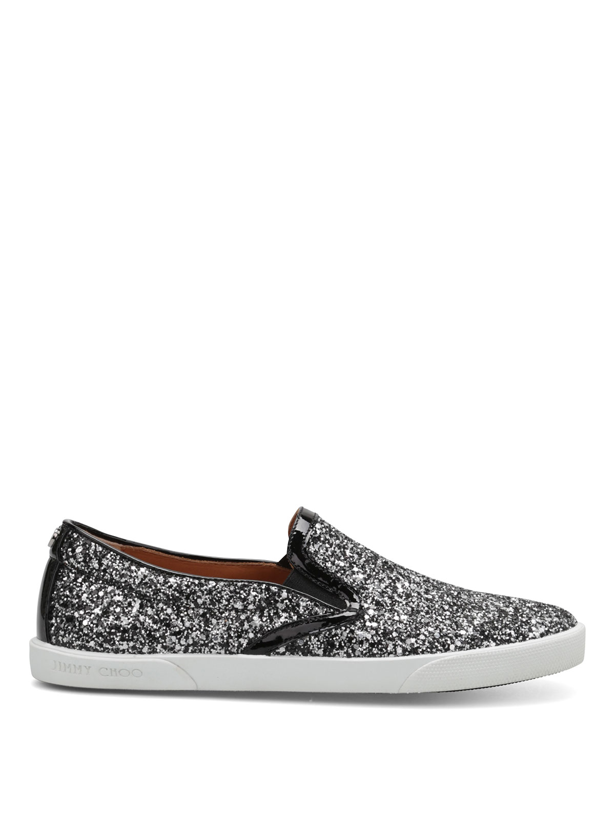 Jimmy Choo Glittering Black Slip-Ons Jimmy Choo Silver Black Glitter Slip On Sneakers – AmeOro main image 3