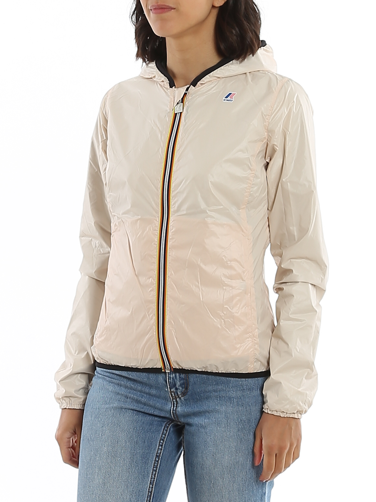 フード付きジャケット lily plus double embossed ☆ K-WAY Jackets Woman LILY PLUS.2 REVERSIBLE Short WHITE - BLACK PURE