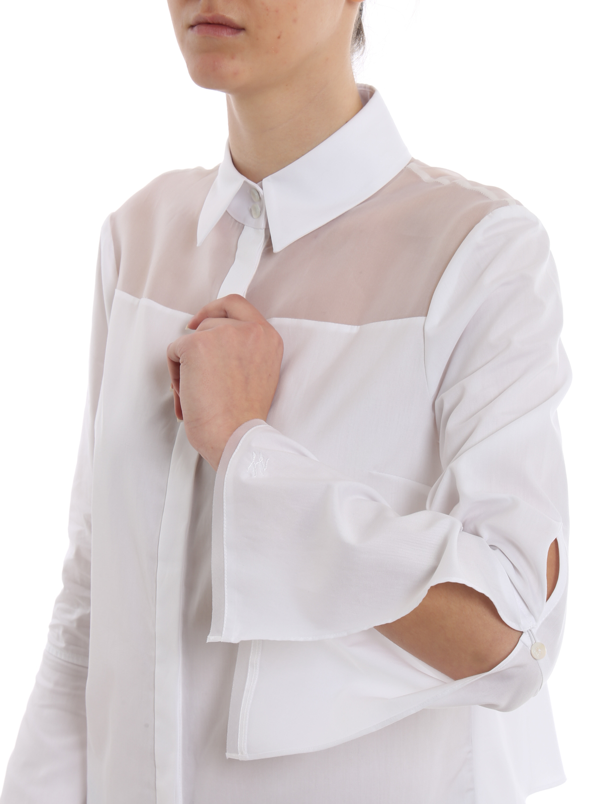 Shop Karl Lagerfeld Sheer Panel White Cotton Shirt