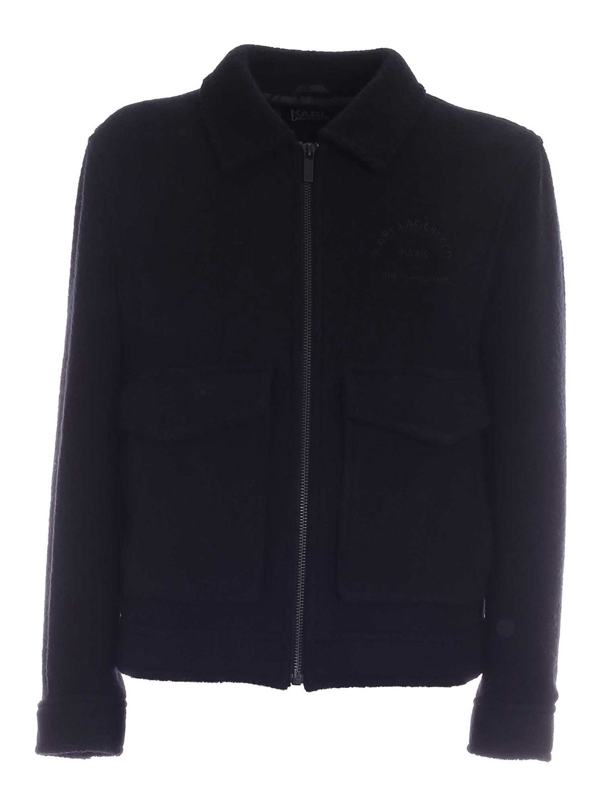 Karl Lagerfeld Logo Embroidery Wool Jacket In Black In Negro