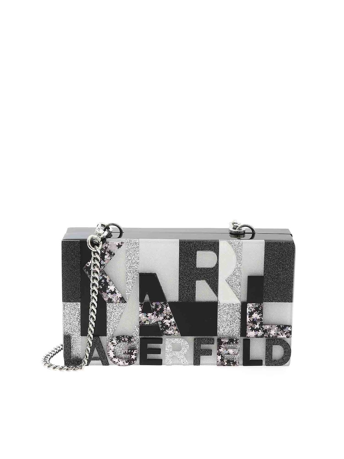 Karl Lagerfeld logo glitter minaudiere box bag