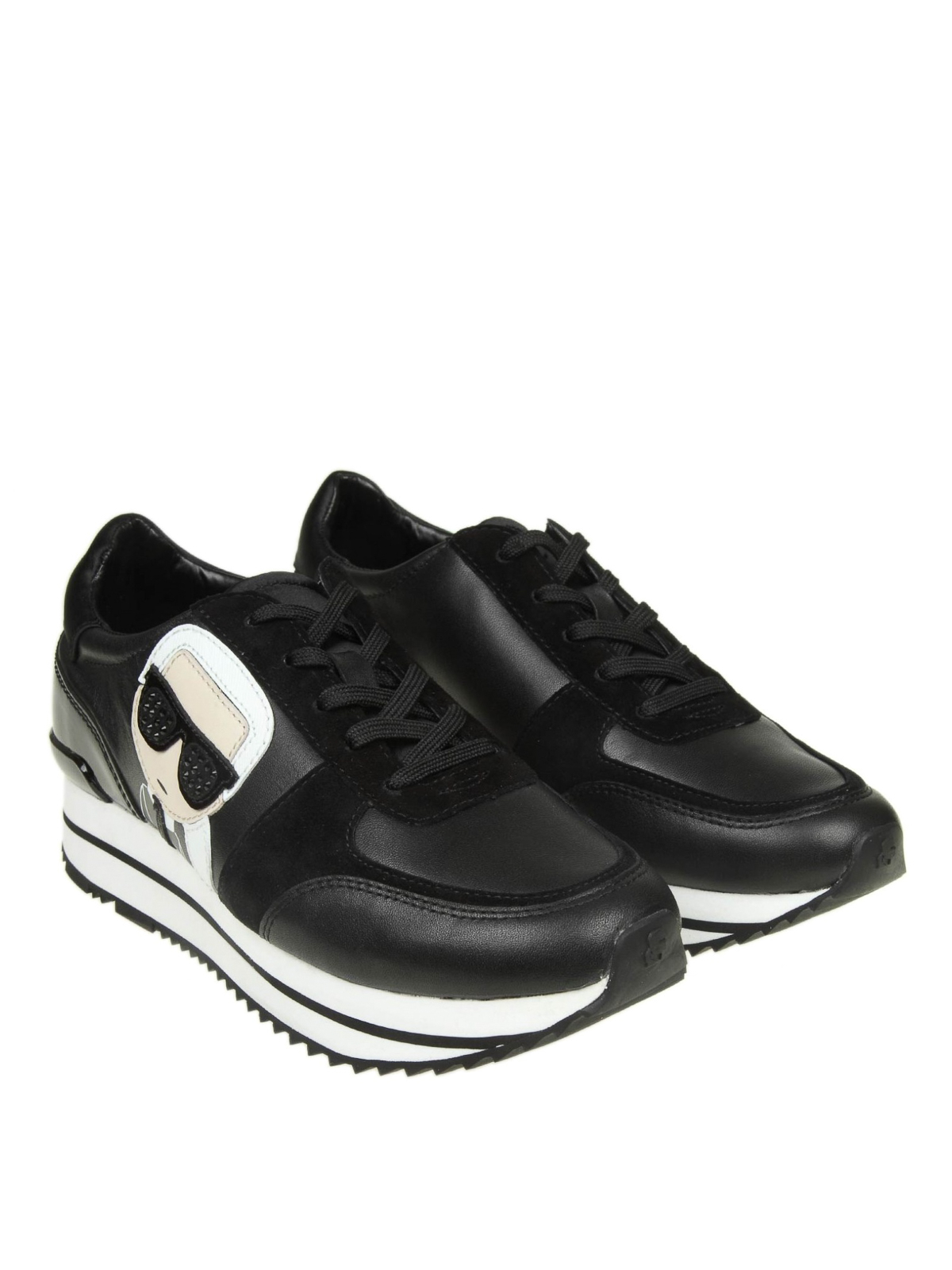 Shop Karl Lagerfeld Karl Patch Detail Leather And Suede Sneakers In Black