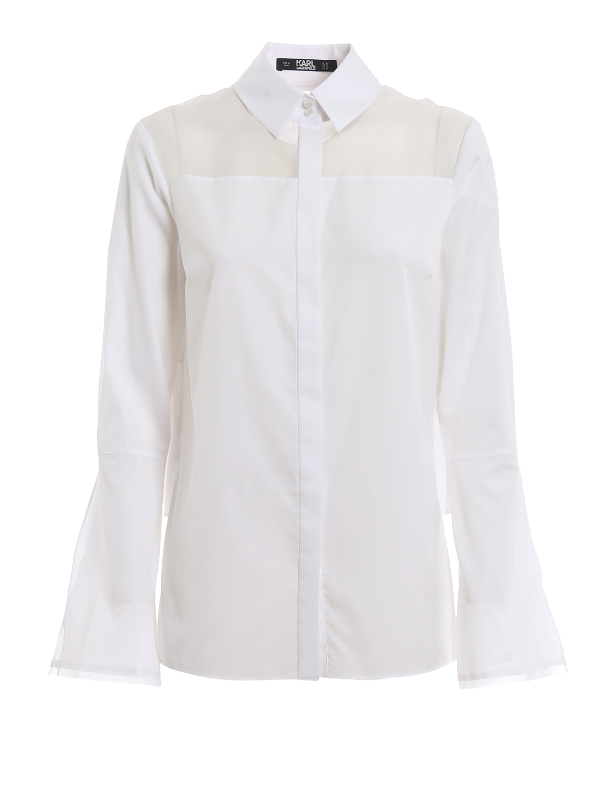 Karl Lagerfeld Sheer Panel White Cotton Shirt