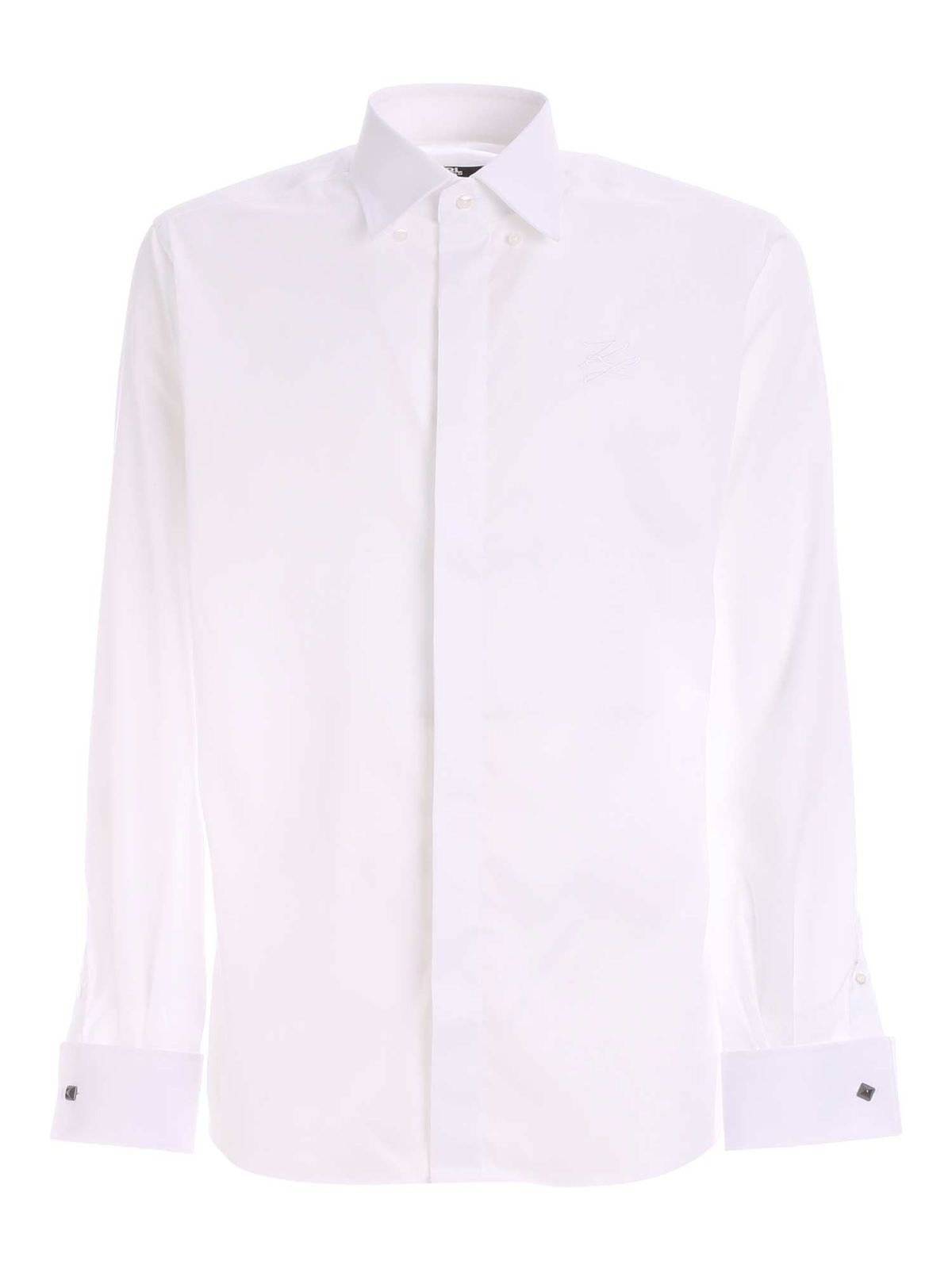Karl Lagerfeld Signature Logo Shirt In White