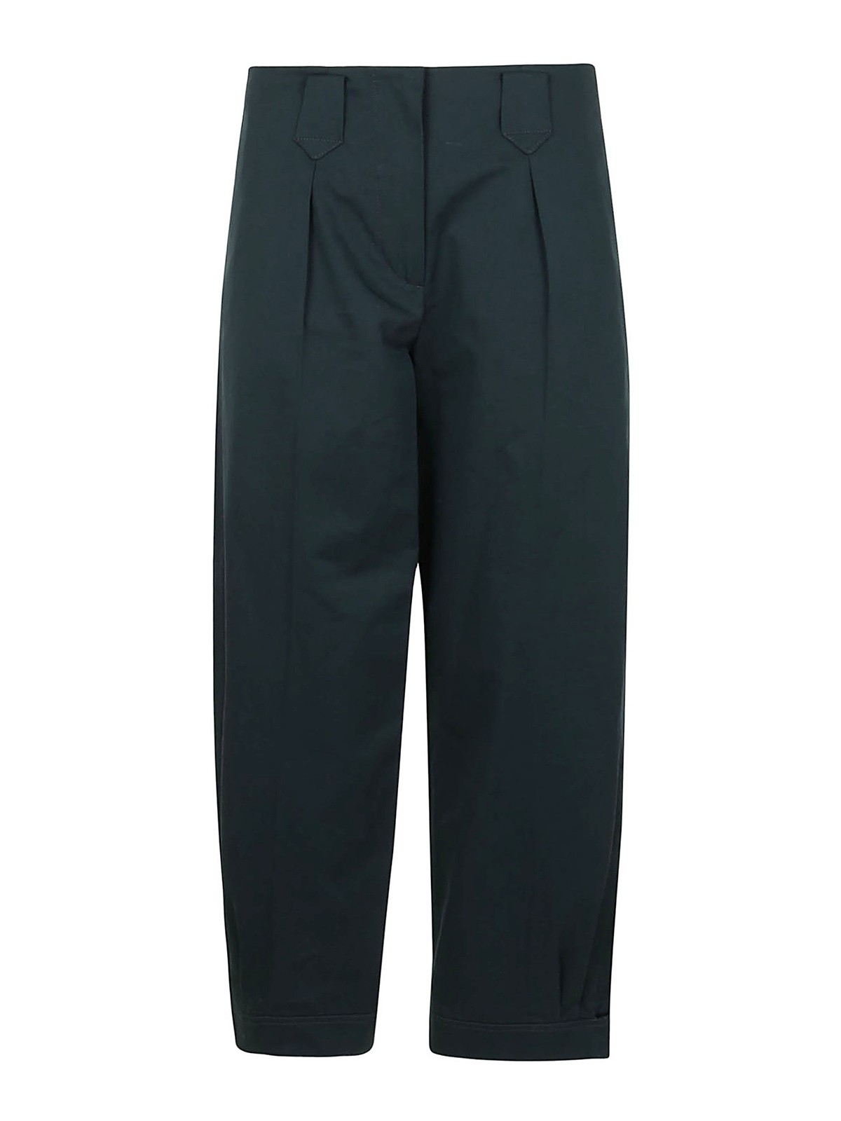 Kenzo Cotton Carrot Trousers In Verde Oscuro