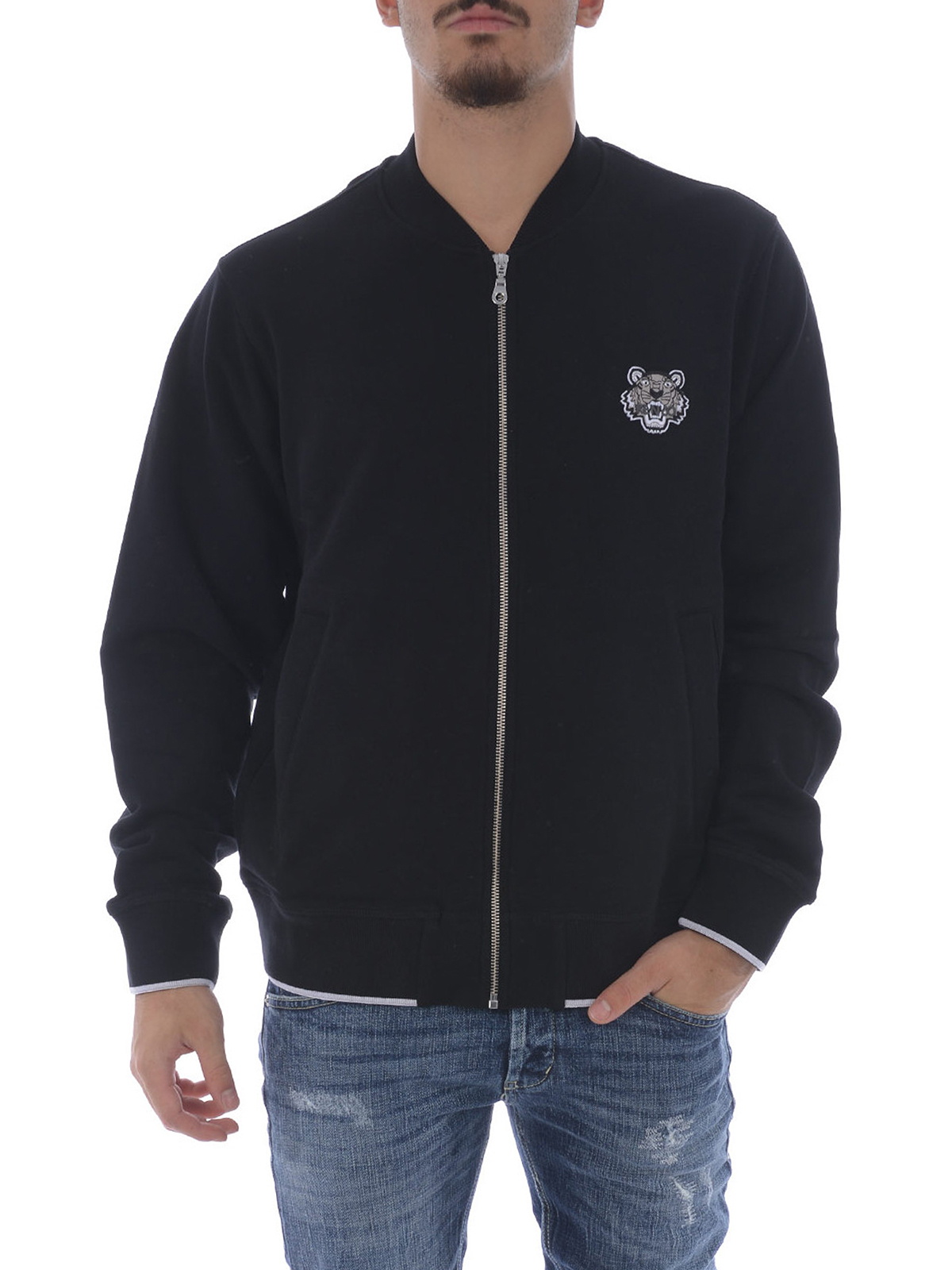 Kenzo Tiger patch zip sweatshirt - Black - Men | F765BL7184MD99