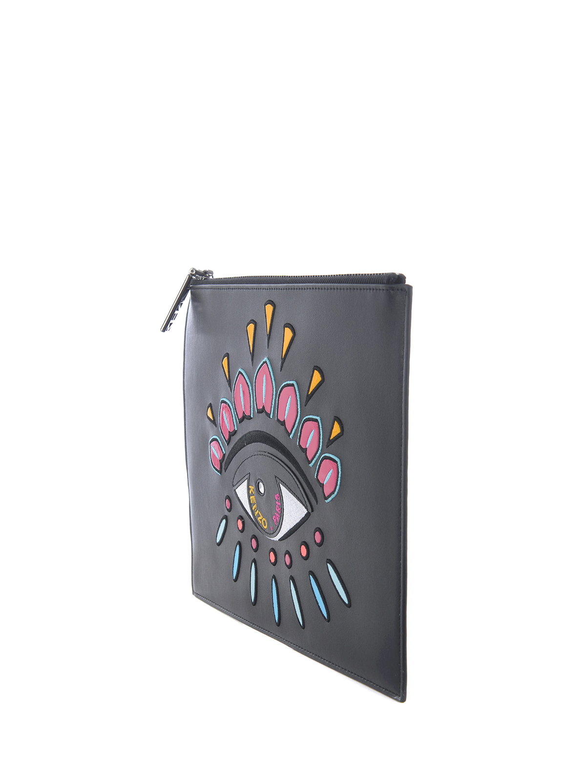 Kenzo Eyes black leather zipped pouch - Black|F762SA607L2299