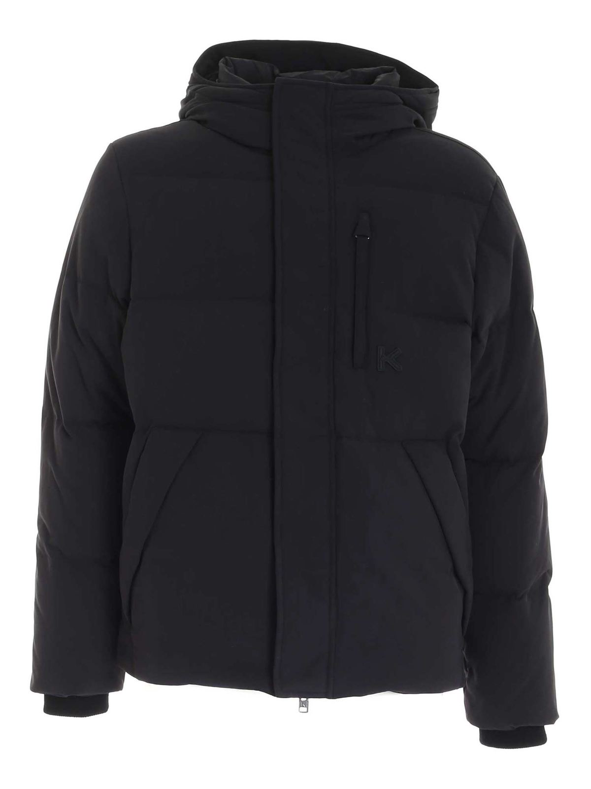 Kenzo Logo Patch Quilted Down Jacket In Black In Negro