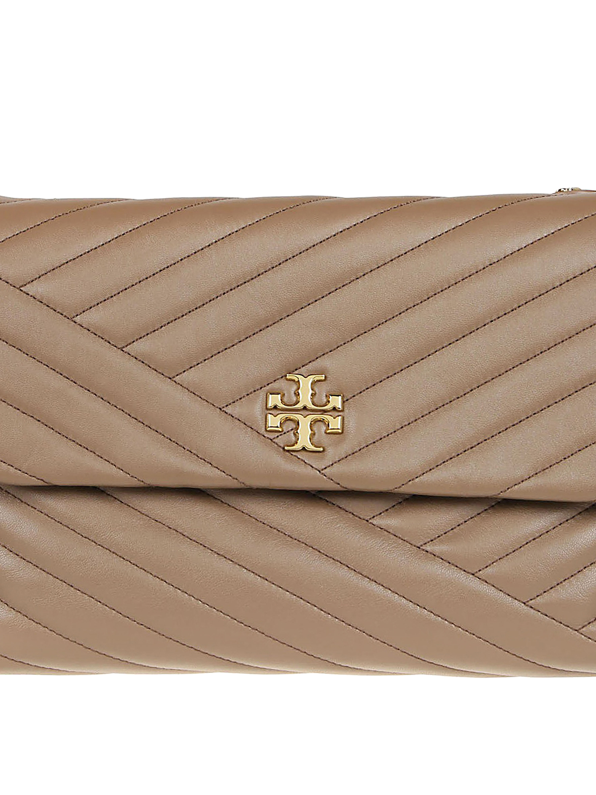 Tory Burch Kira Chevron Quilted Leather Wallet on a Chain Bag Brown