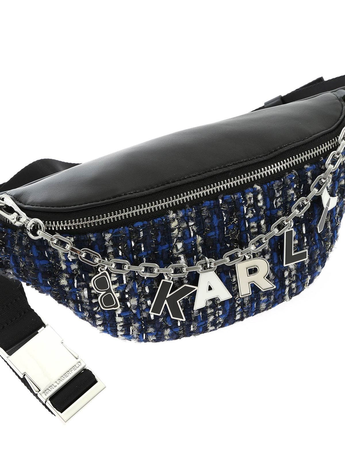 Shop Karl Lagerfeld K/studio Tweed Belt Bag In Blue And Black In Negro