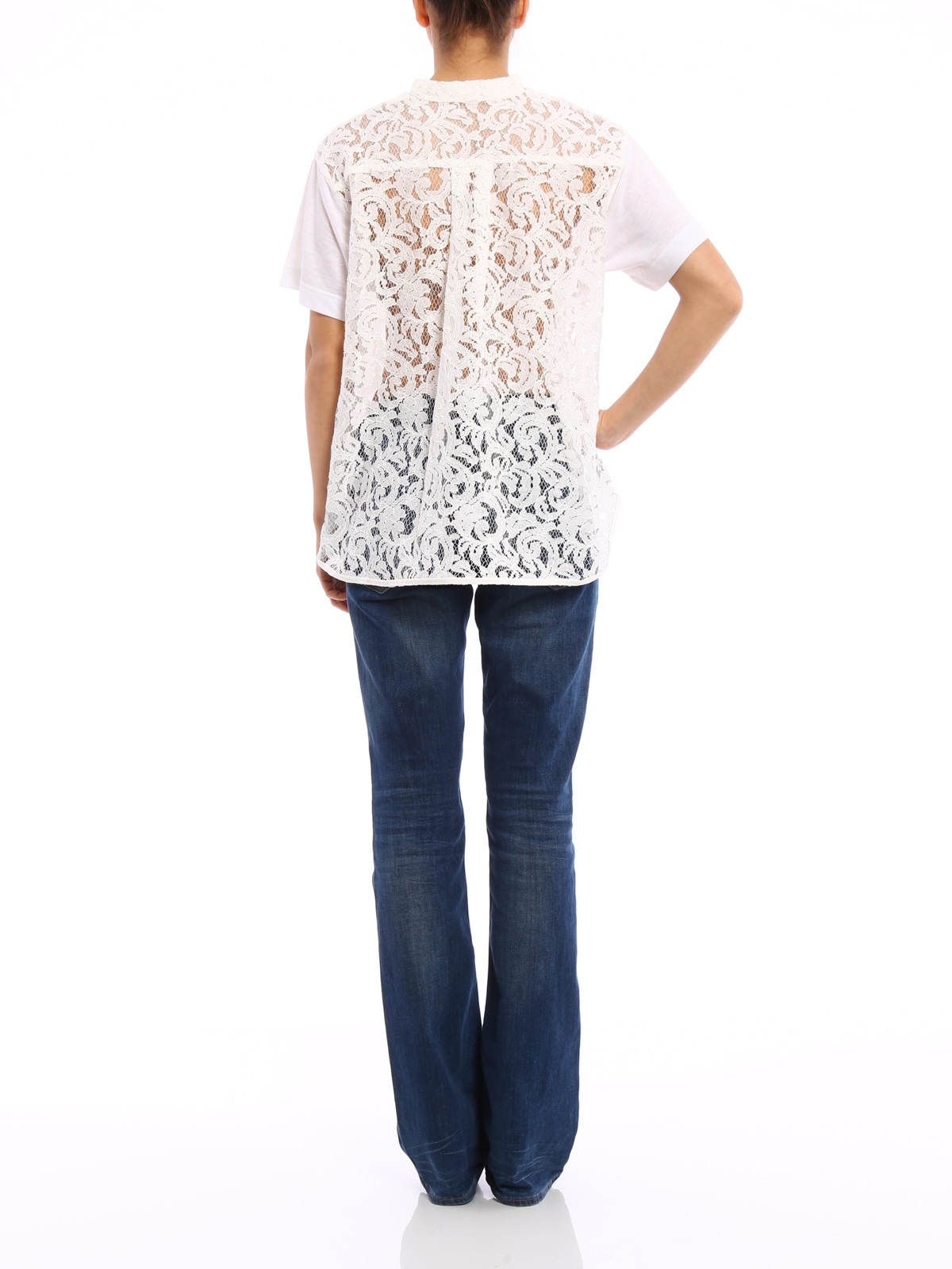 Sacai Luck Lace panel T-shirt - White - Women | 1602486001