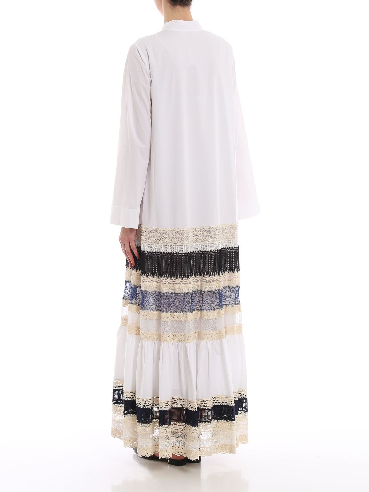 Tory Burch Lace trimmed caftan style maxi dress - White|54016100 Tory Burch Lace trimmed caftan style maxi dress - White|54016100