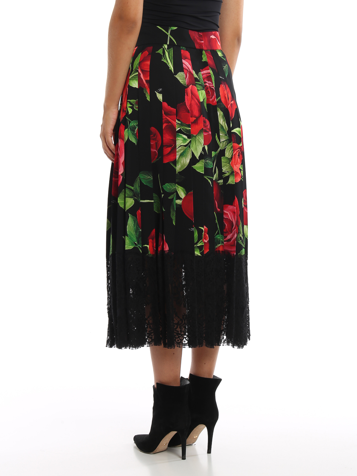 【関税&送料込】Dolce&Gabbana Chiffon Silk Skirt With Rose P Rose-print chiffon calf-length skirt in Print for Women
