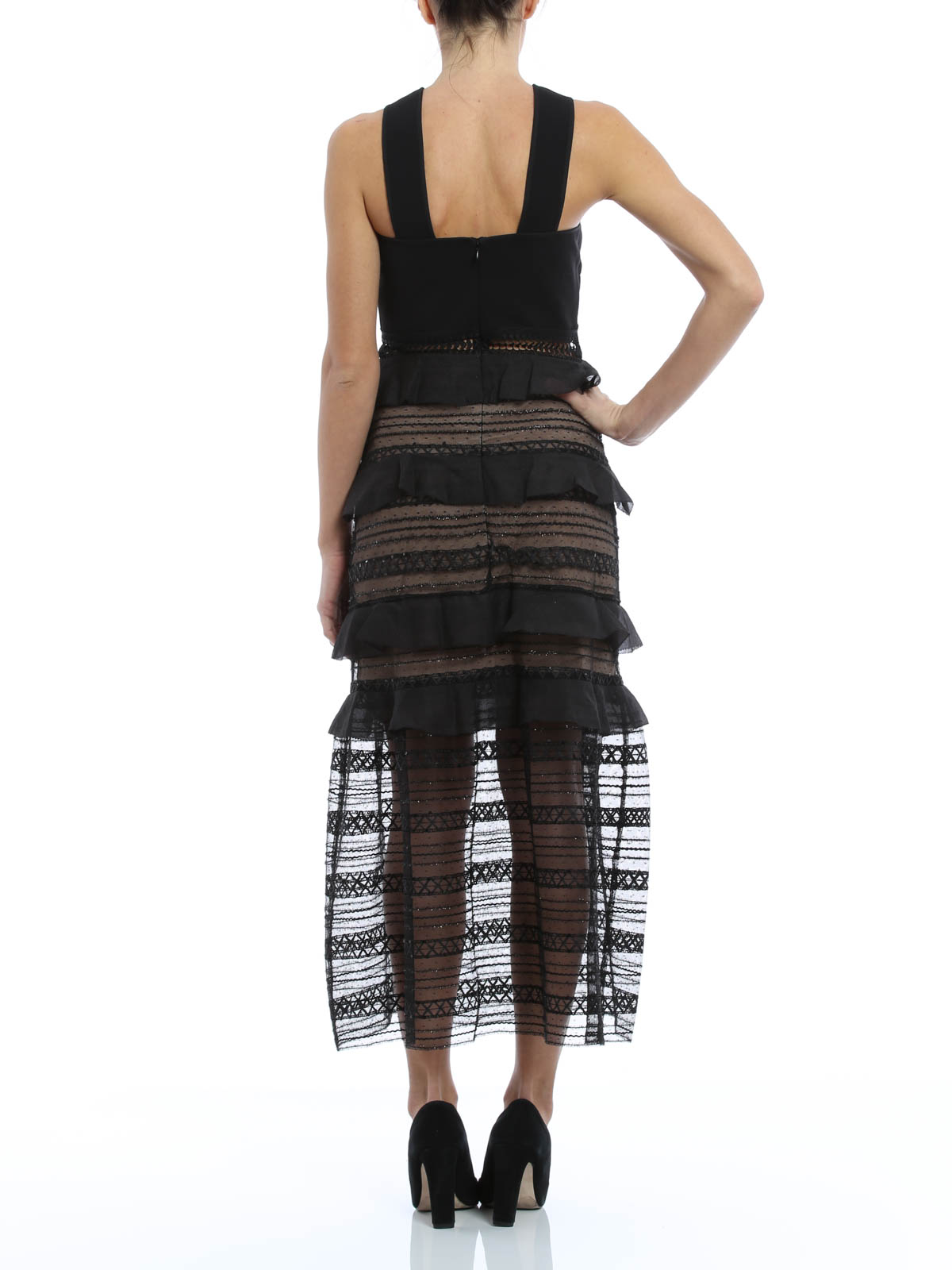 Self Portrait Lace Up Column Dress - Black - Women|SP8020BLACK