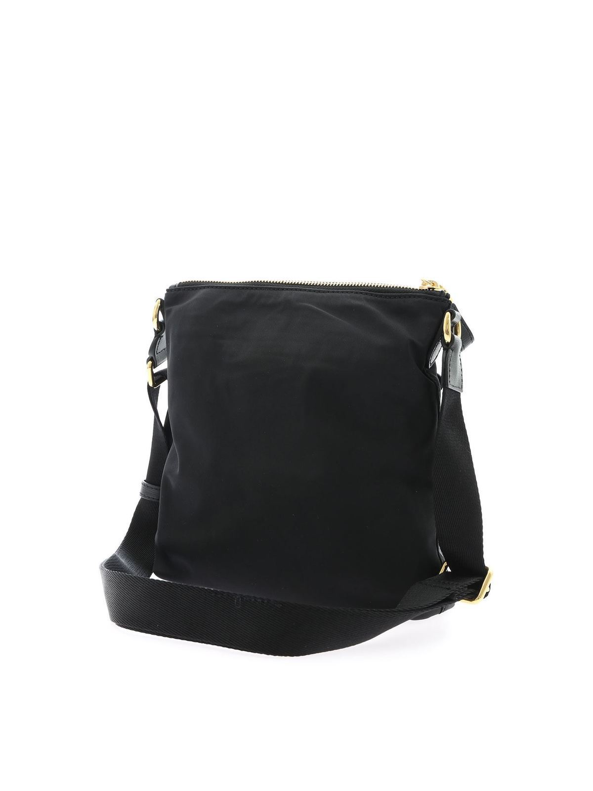 Prada Stud-embellished Strap Nylon Cross-body Bag in Black