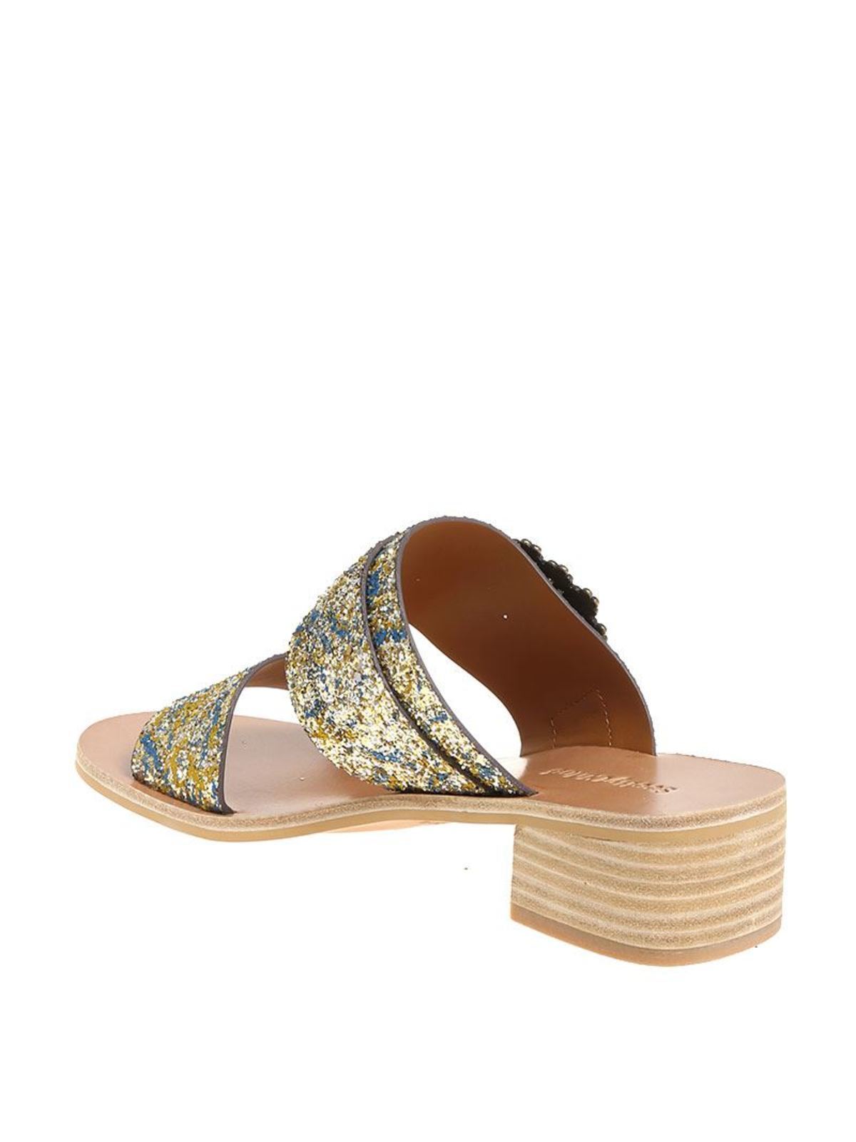 Shop See By Chloé Leather Glitter Sandals In Multicolor