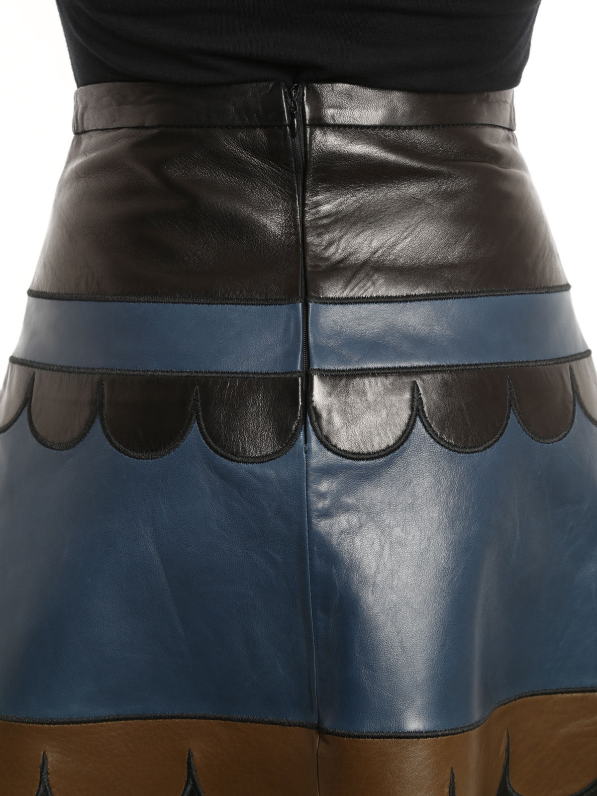 Leather Valentino Red - Geometric intarsia skirt - JR3NI00H1RQONB