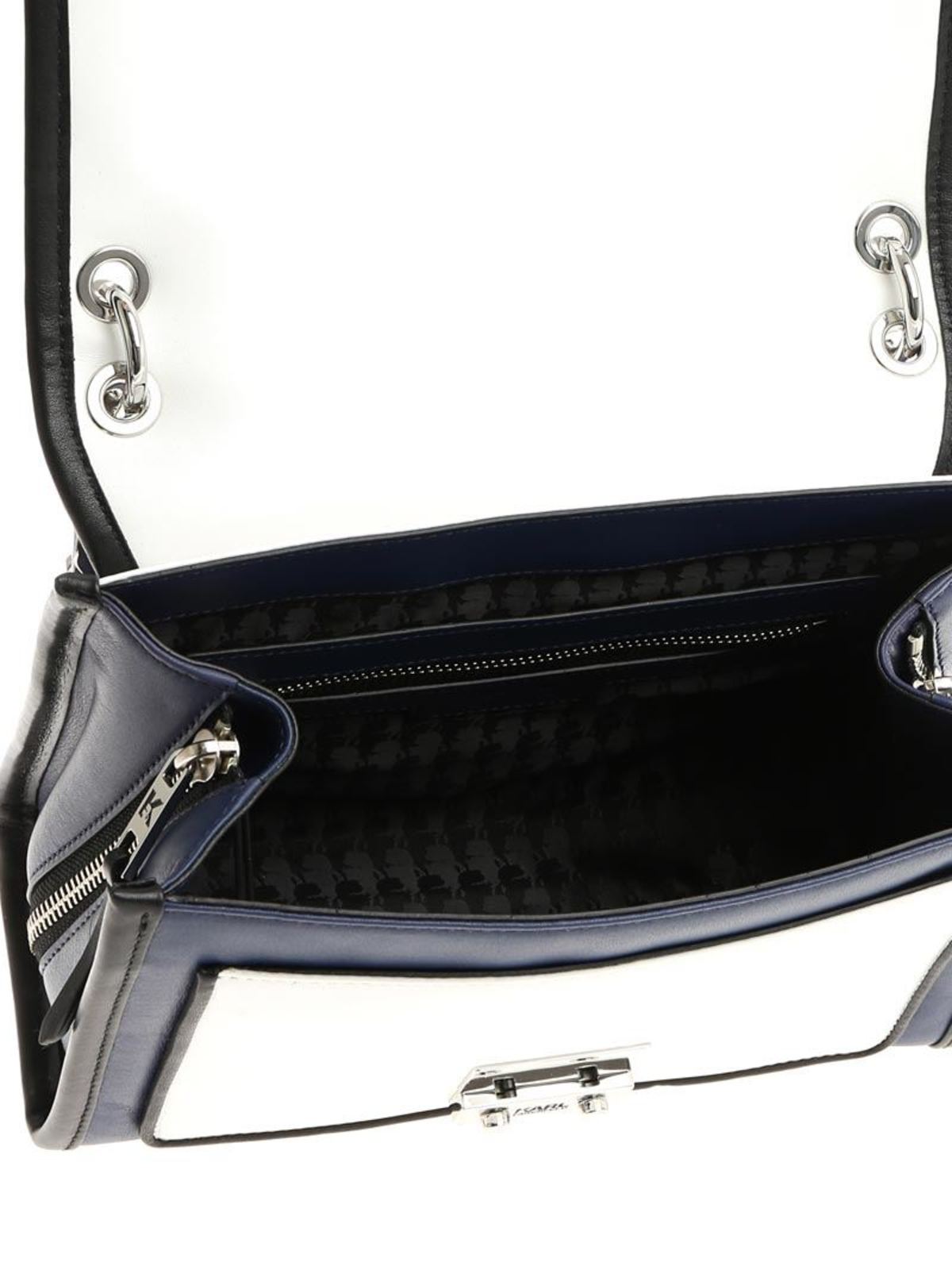 Shop Karl Lagerfeld Leather Tweed Bag In Azul