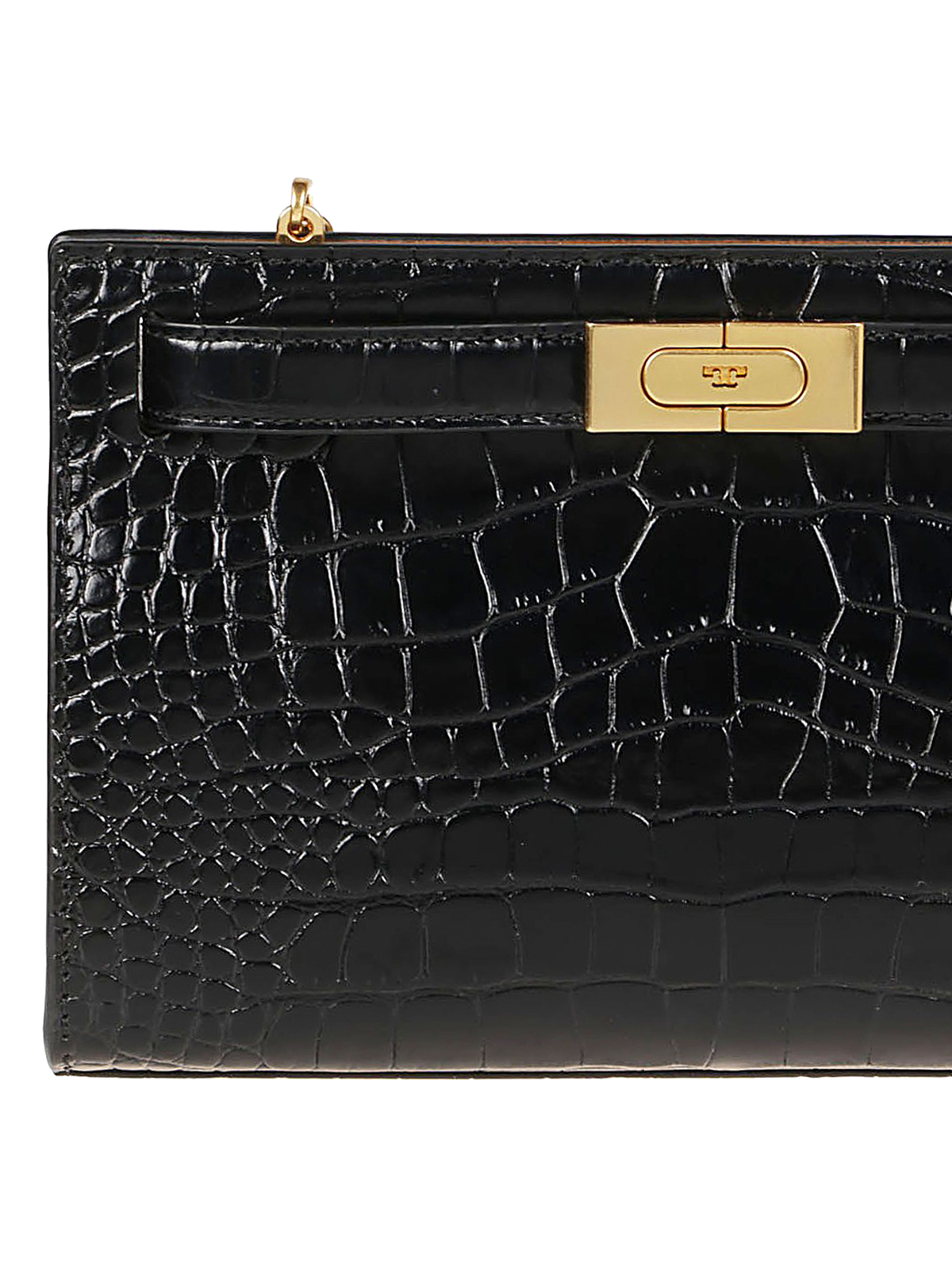 TORY BURCH: shoulder bag in crocodile print leather - Black