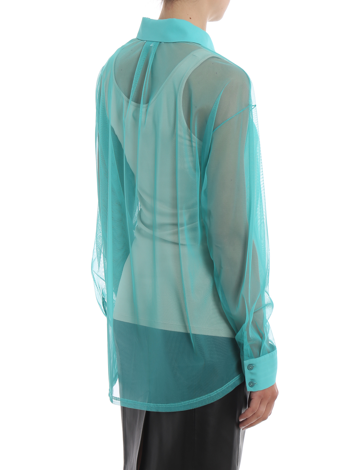 Patrizia Pepe Light blue sheer mesh fabric shirt