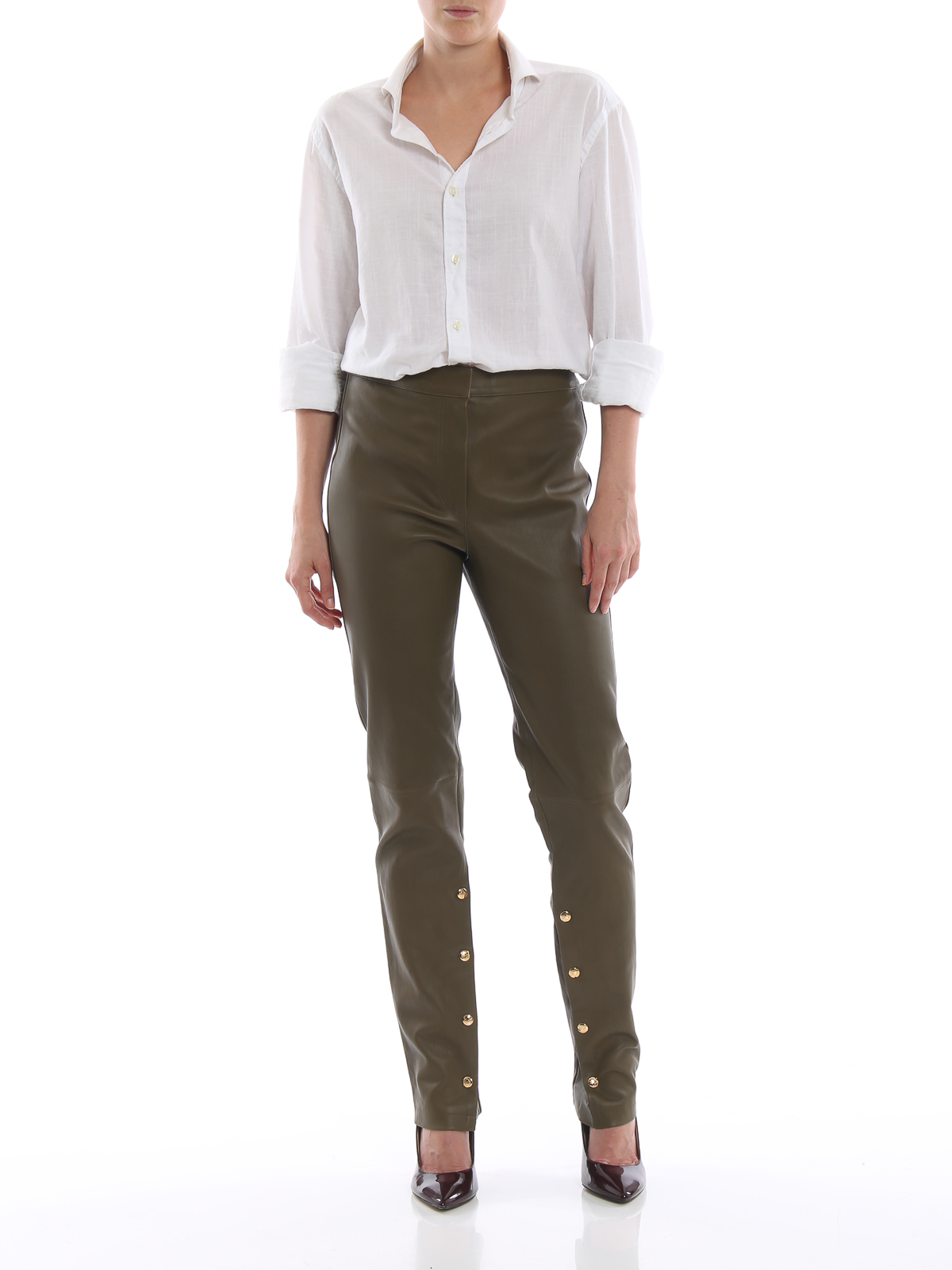Loewe Dark green nappa leather trousers - Green|S1282060ST4160