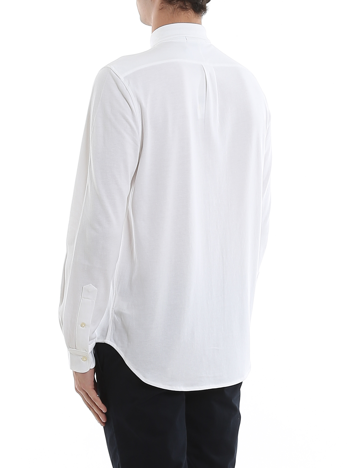 Shop Polo Ralph Lauren Logo Embroidery Slim Cotton Pique Shirt In White