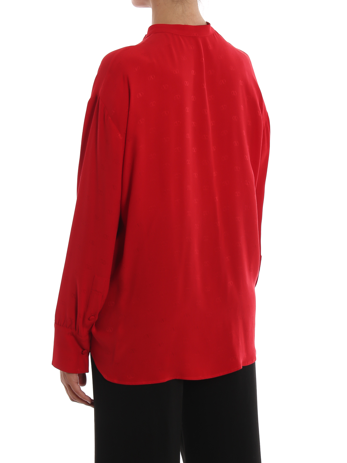 Shop Valentino Logo Jacquard Envers Satin Crepe Blouse In Rojo