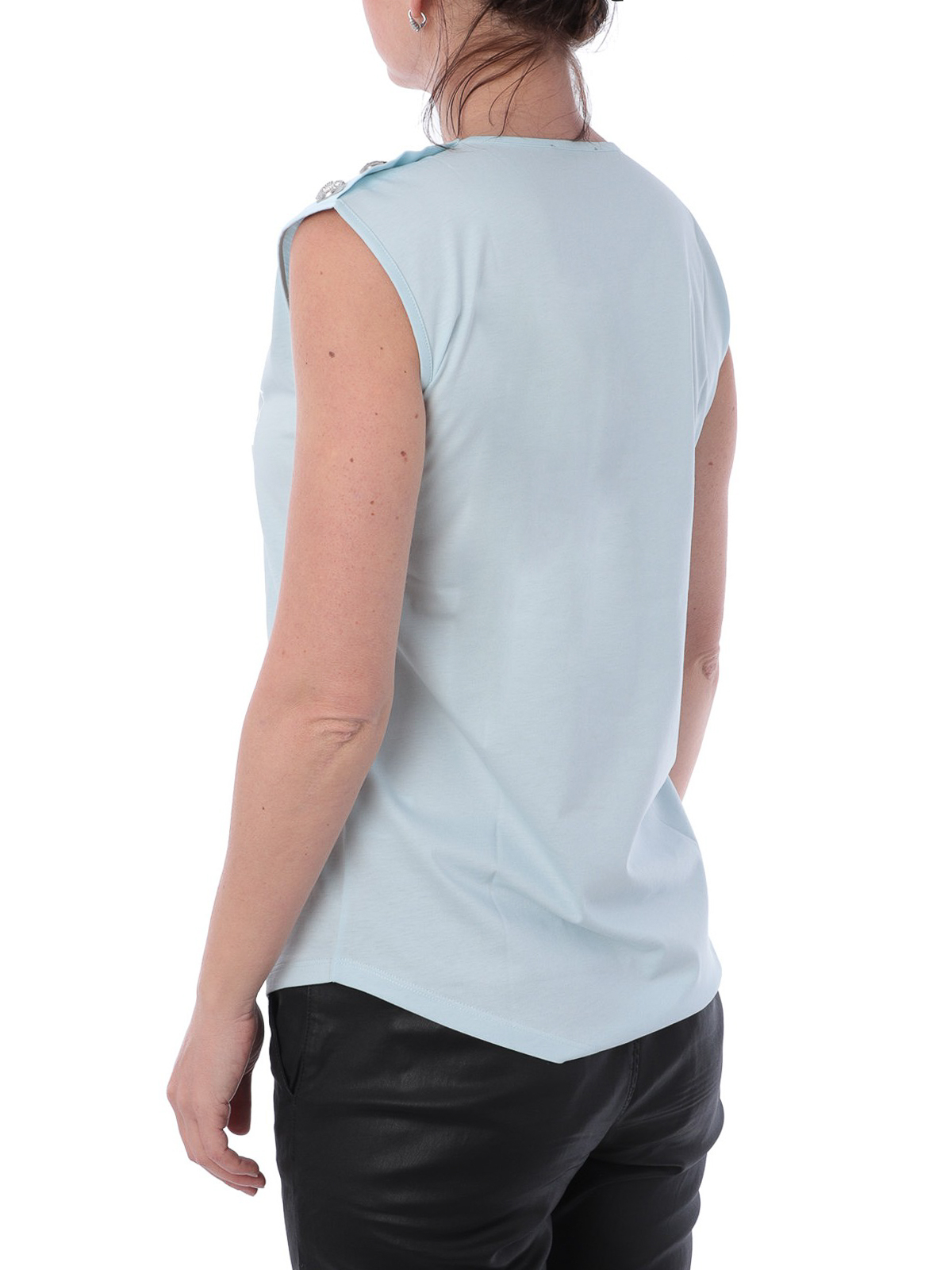 Shop Balmain Logo Print Light Blue Cotton Tank Top