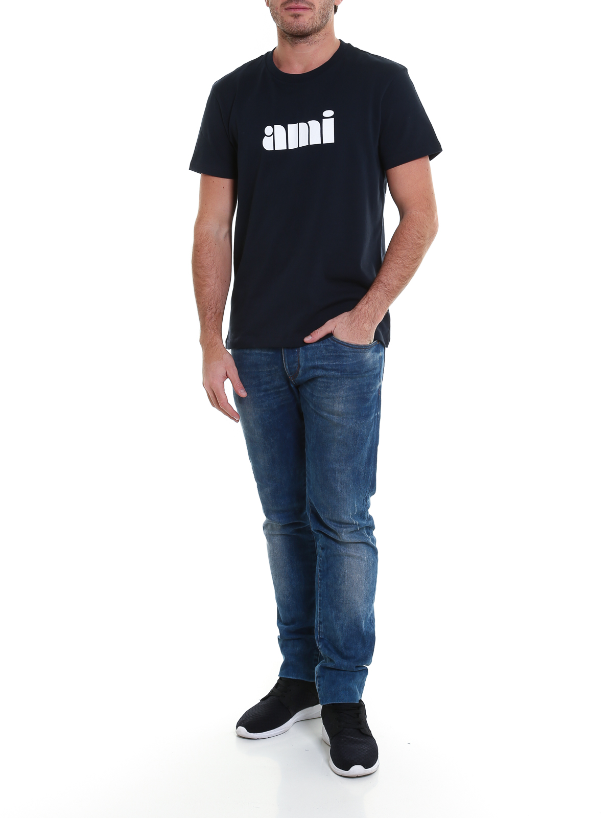 Ami Paris Logo print T-shirt - Blue - Men|E17J116710410