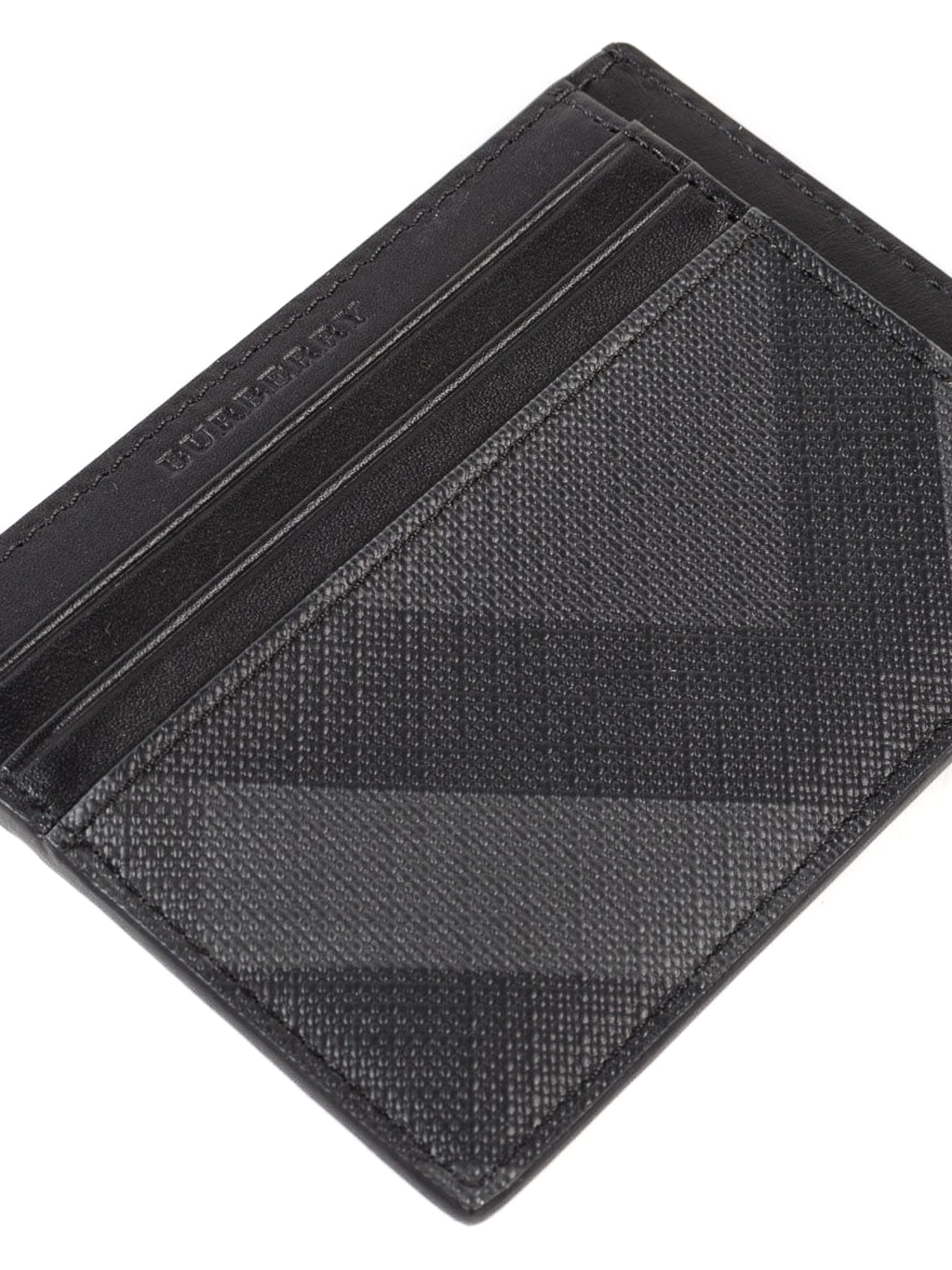 Checked Leather Card Case in Black - Burberry
