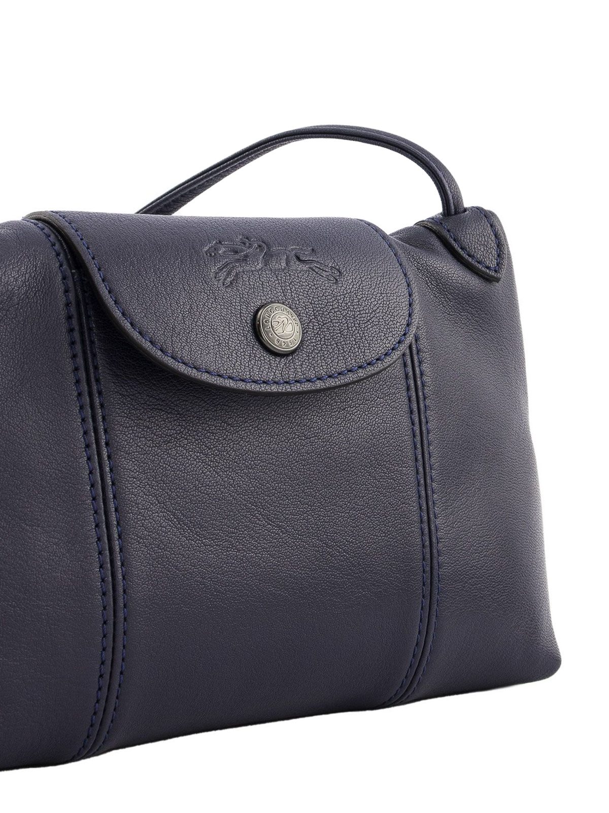 Longchamp Women's Leather Le Pliage Cuir Crossbody Bag Navy Small