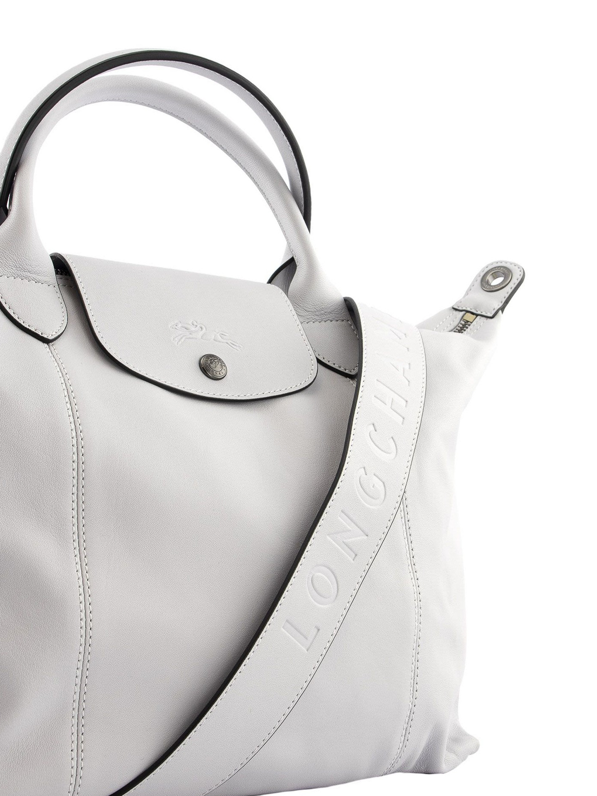 Longchamp Le Pliage Cuir Top Handle Bag in Gray