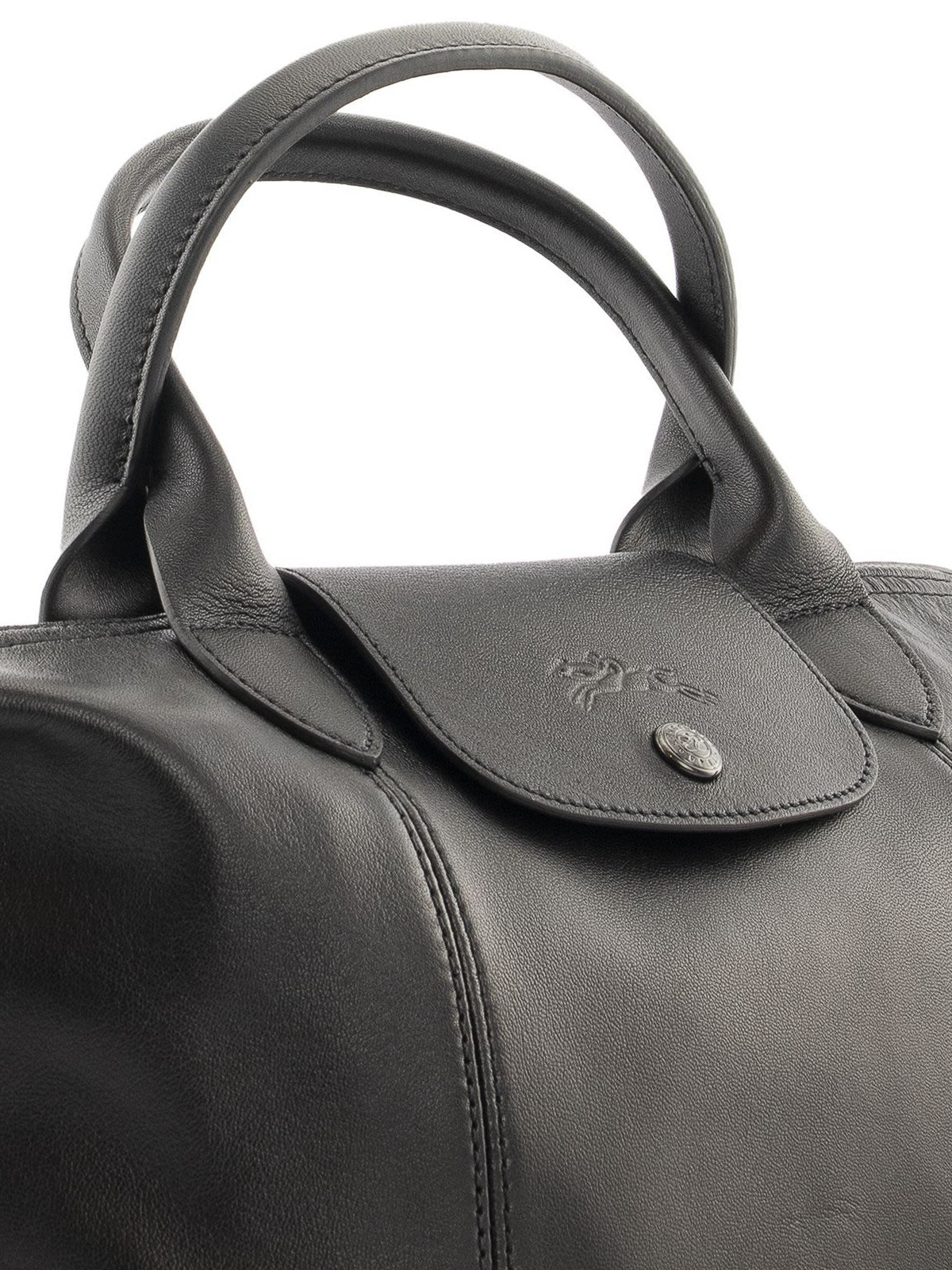 Buy Longchamp Le Pliage Cuir Top handle black leather. at