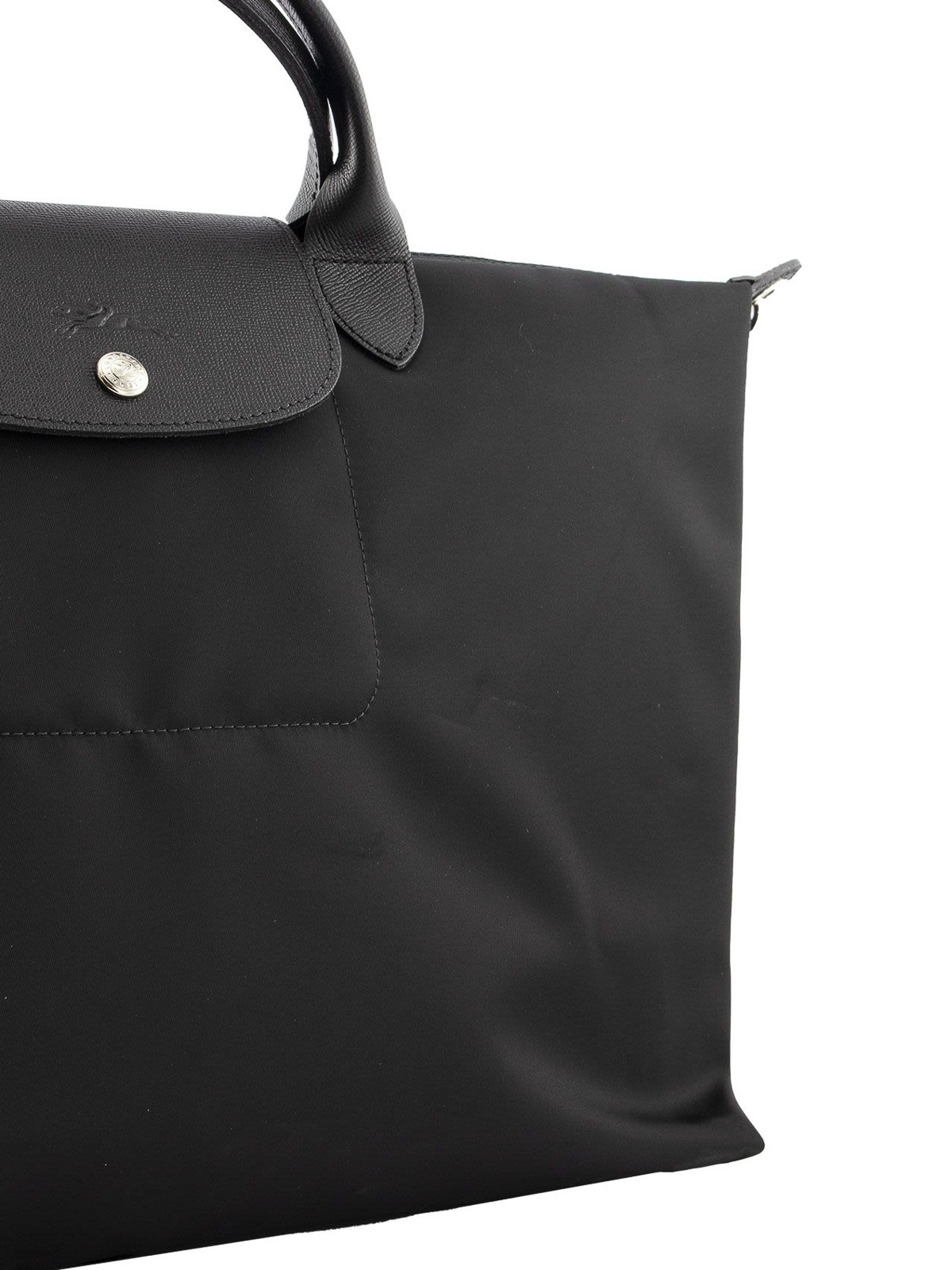 Longchamp, Bags, Longchamp Lepliage Logo Hobo Handbag Black Nylon Leather  Trim Vintage Y2k