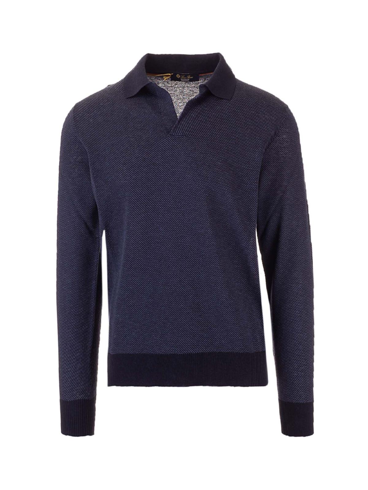 Loro Piana Long-sleeved polo shirt in Solstice Blue FAL5731J0OB