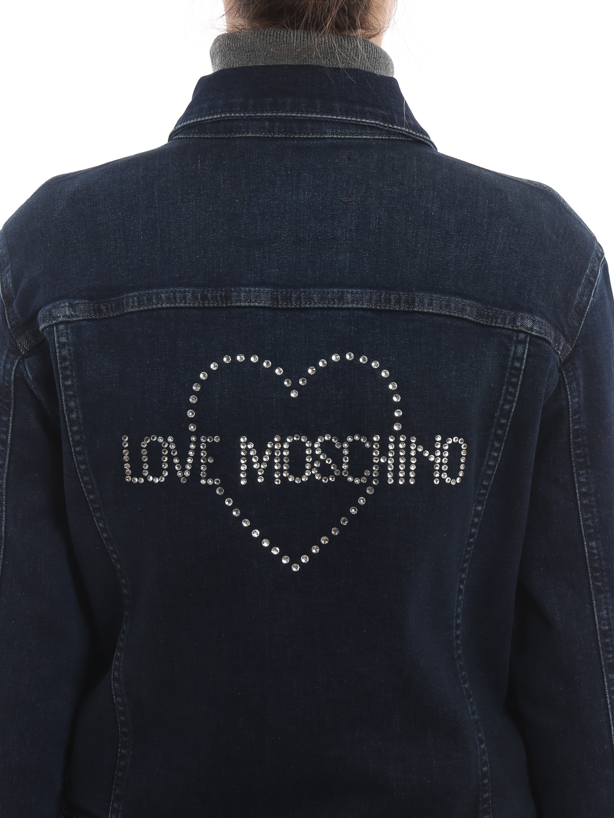 Denim jacket Love Moschino - Shiny logo denim crop jacket