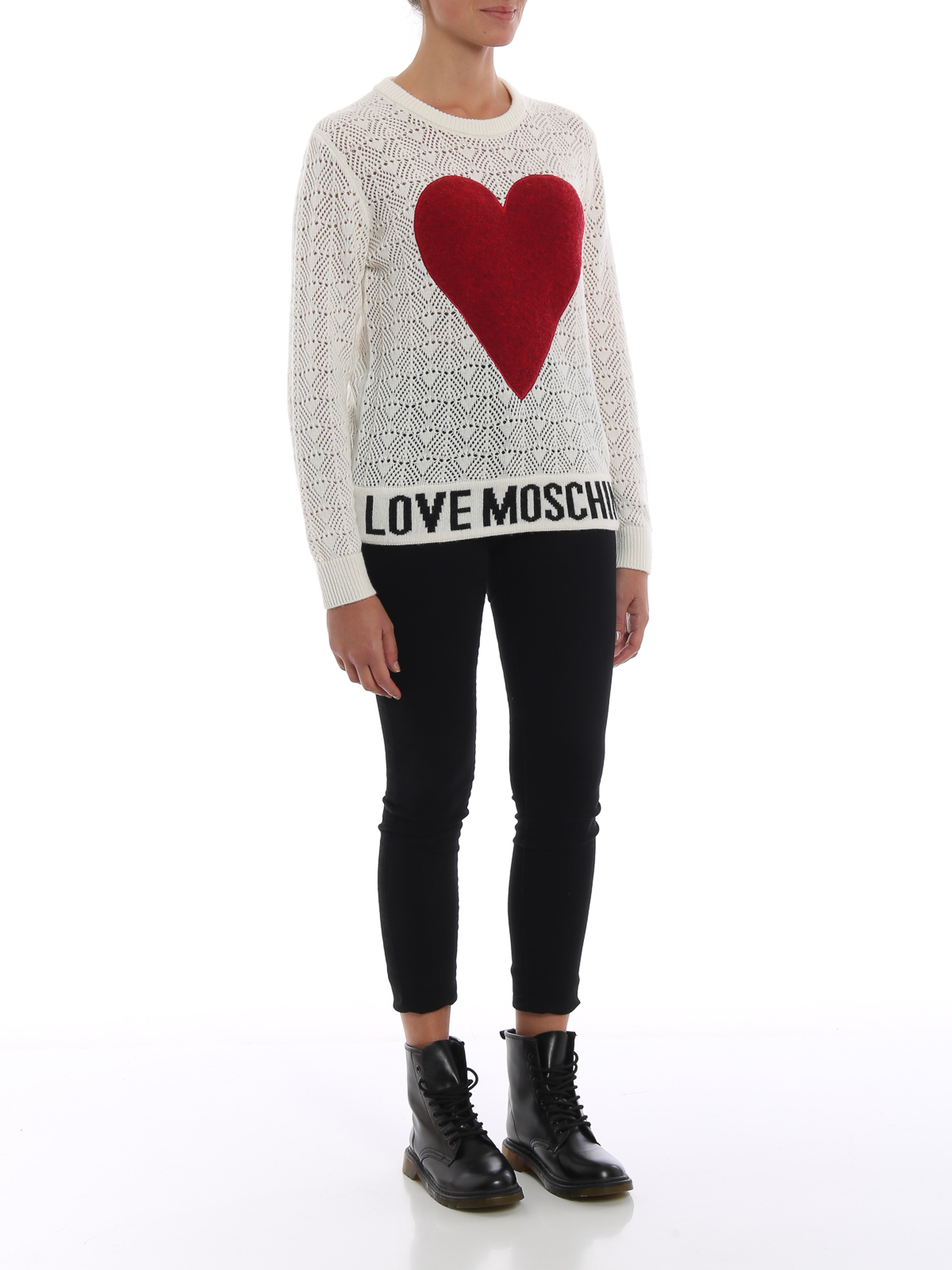 Love Moschino Maxi heart patch and logo jacquard sweater