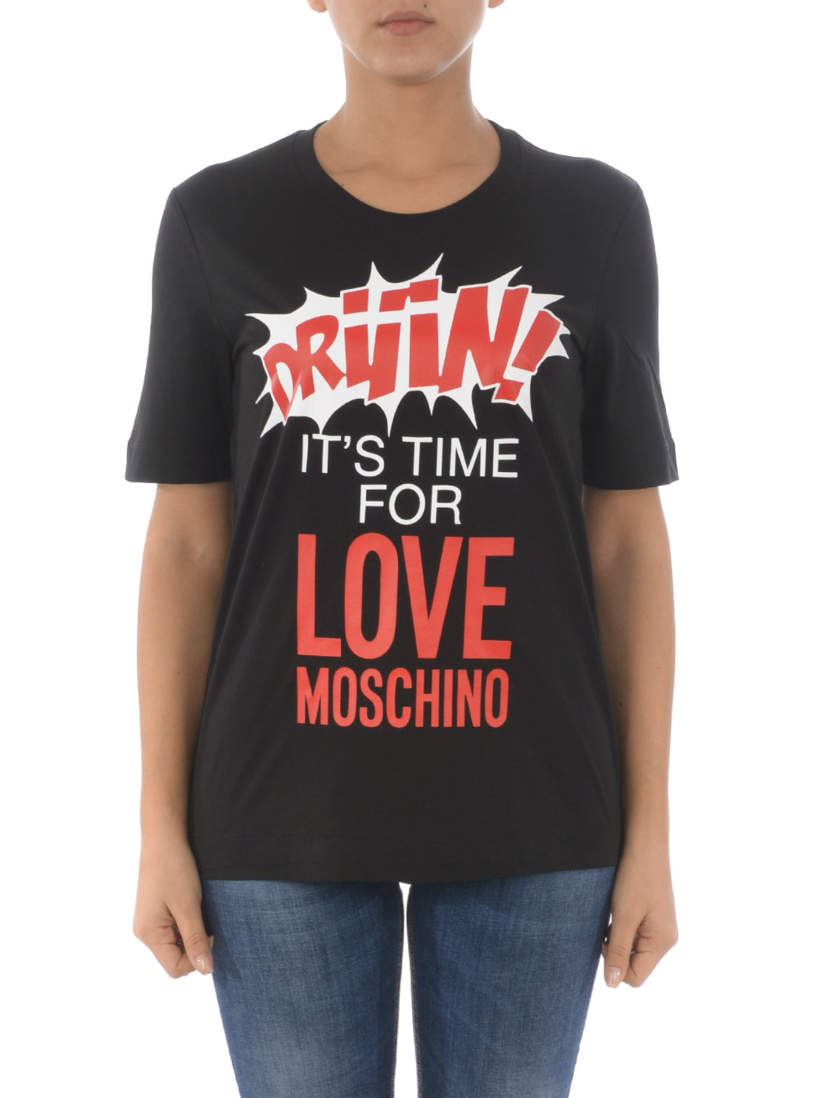 type Minde om Overskæg T-shirts Love Moschino - Comic style black T-shirt - W4F152EM3876C74