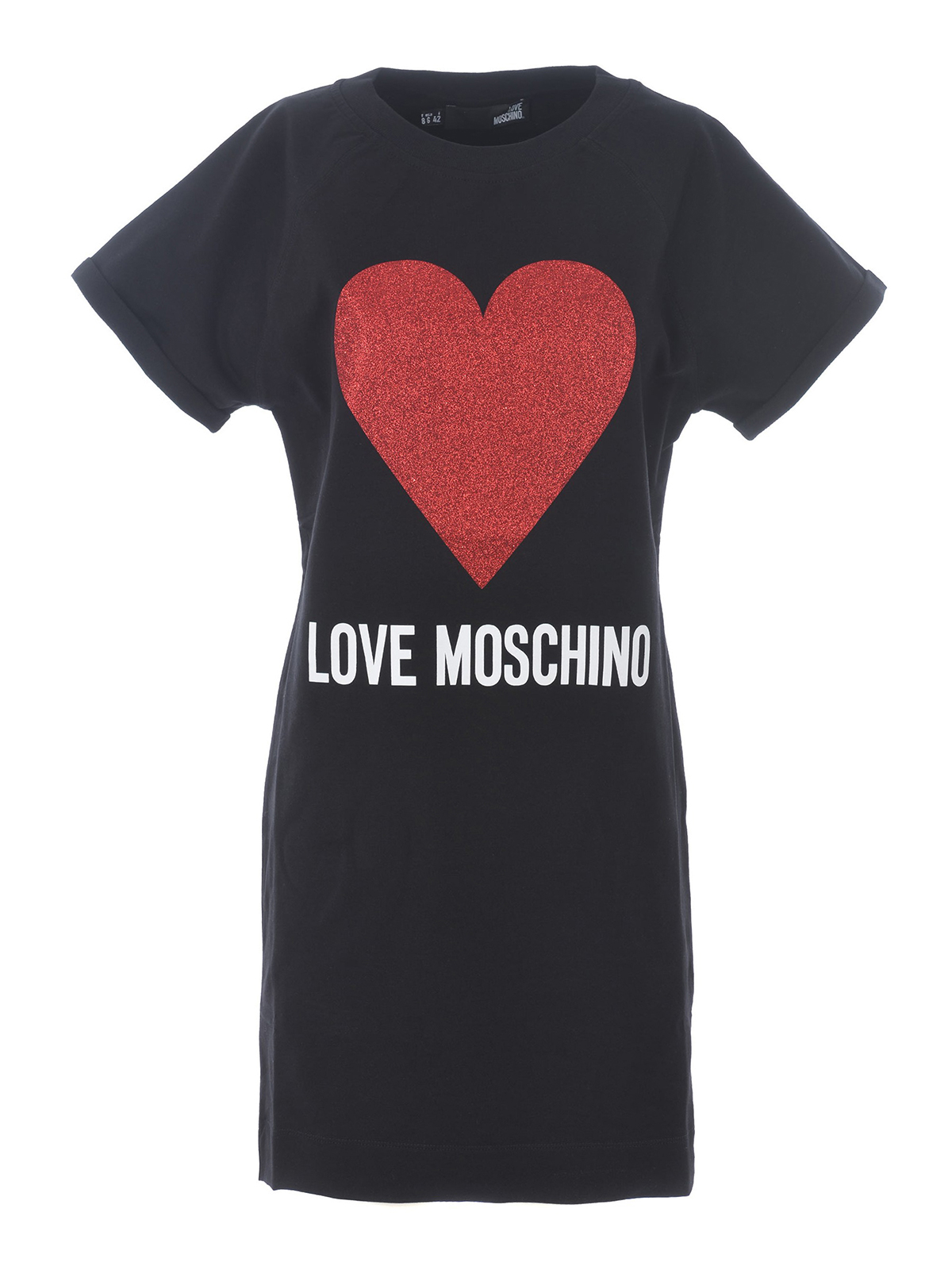 Love Moschino Glitter heart black cotton Tee dress|W5A7302E2004C74 Love Moschino Glitter heart black cotton Tee dress|W5A7302E2004C74
