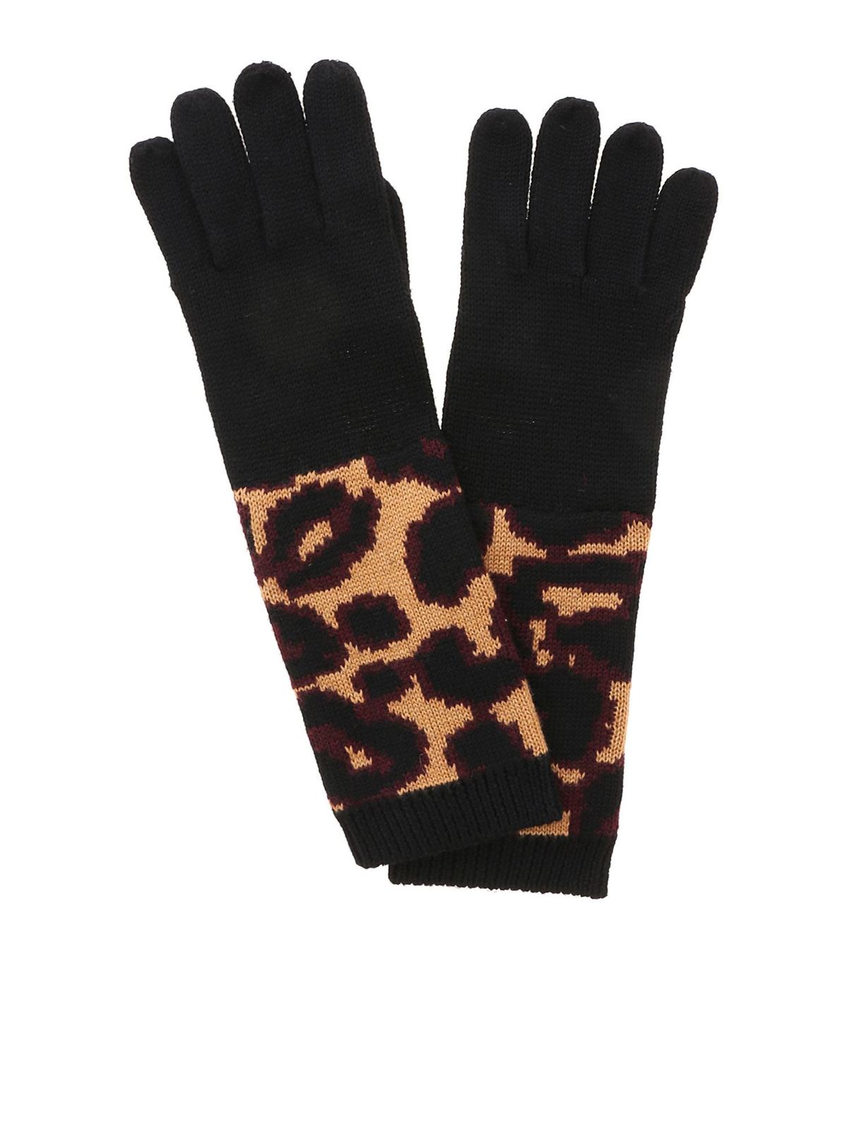 Lulu Guinness Wild Cat Gloves In Black And Animal Print